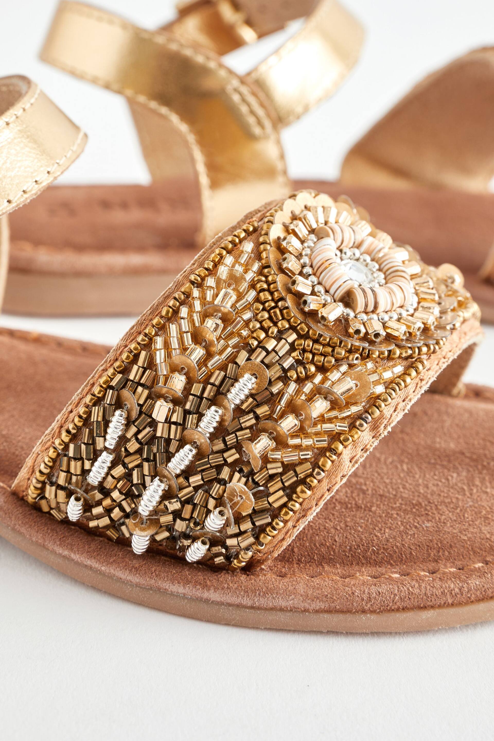 Gold Beaded Leather Occasion Sandals - Image 4 of 6