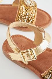 Gold Beaded Leather Occasion Sandals - Image 5 of 6