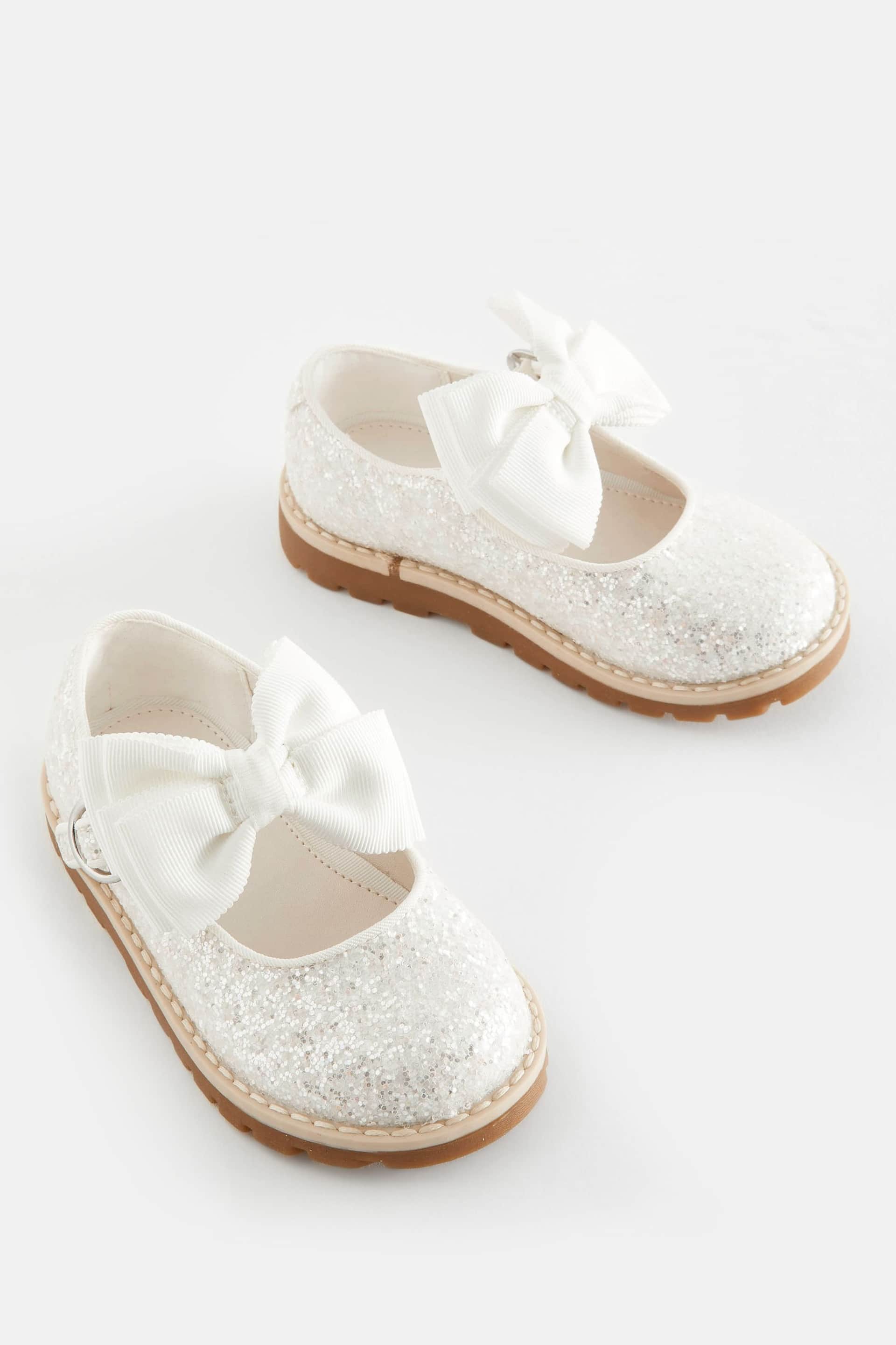 White Glitter Bow Mary Jane Bow Shoes - Image 1 of 5