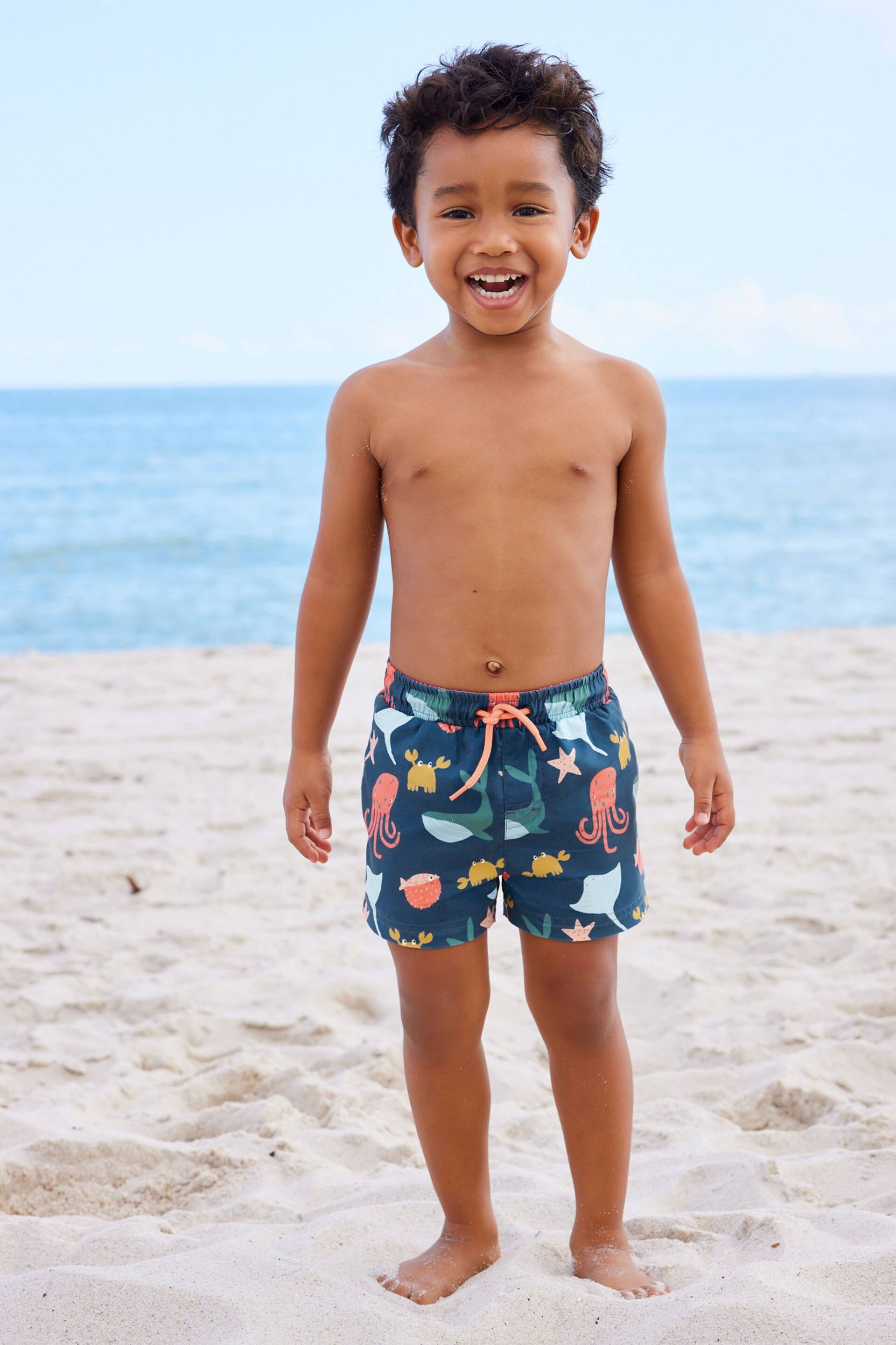 Navy Printed Swim Shorts (3mths-7yrs) - Image 1 of 6