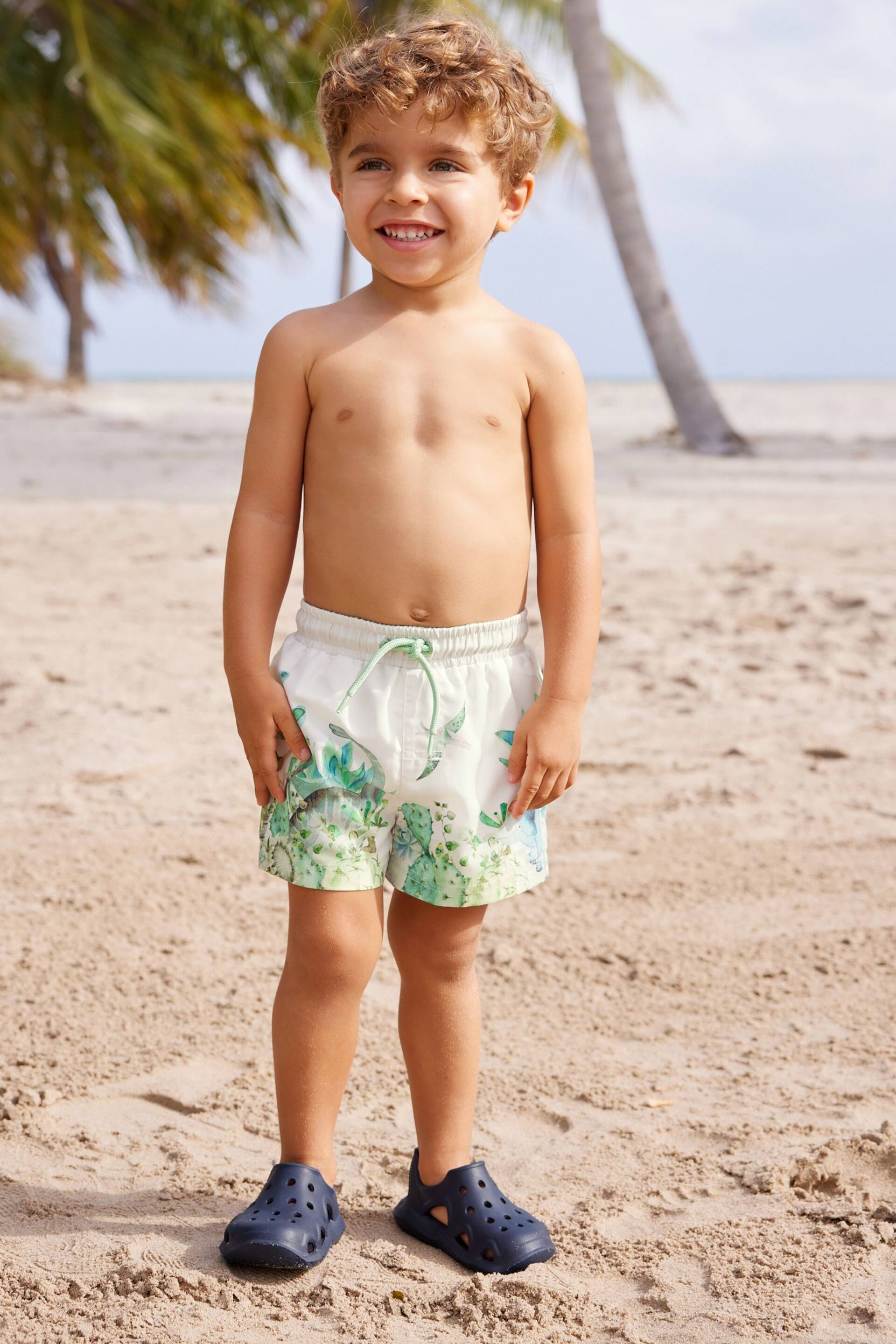 White/Green Printed Swim Shorts (3mths-7yrs) - Image 4 of 7