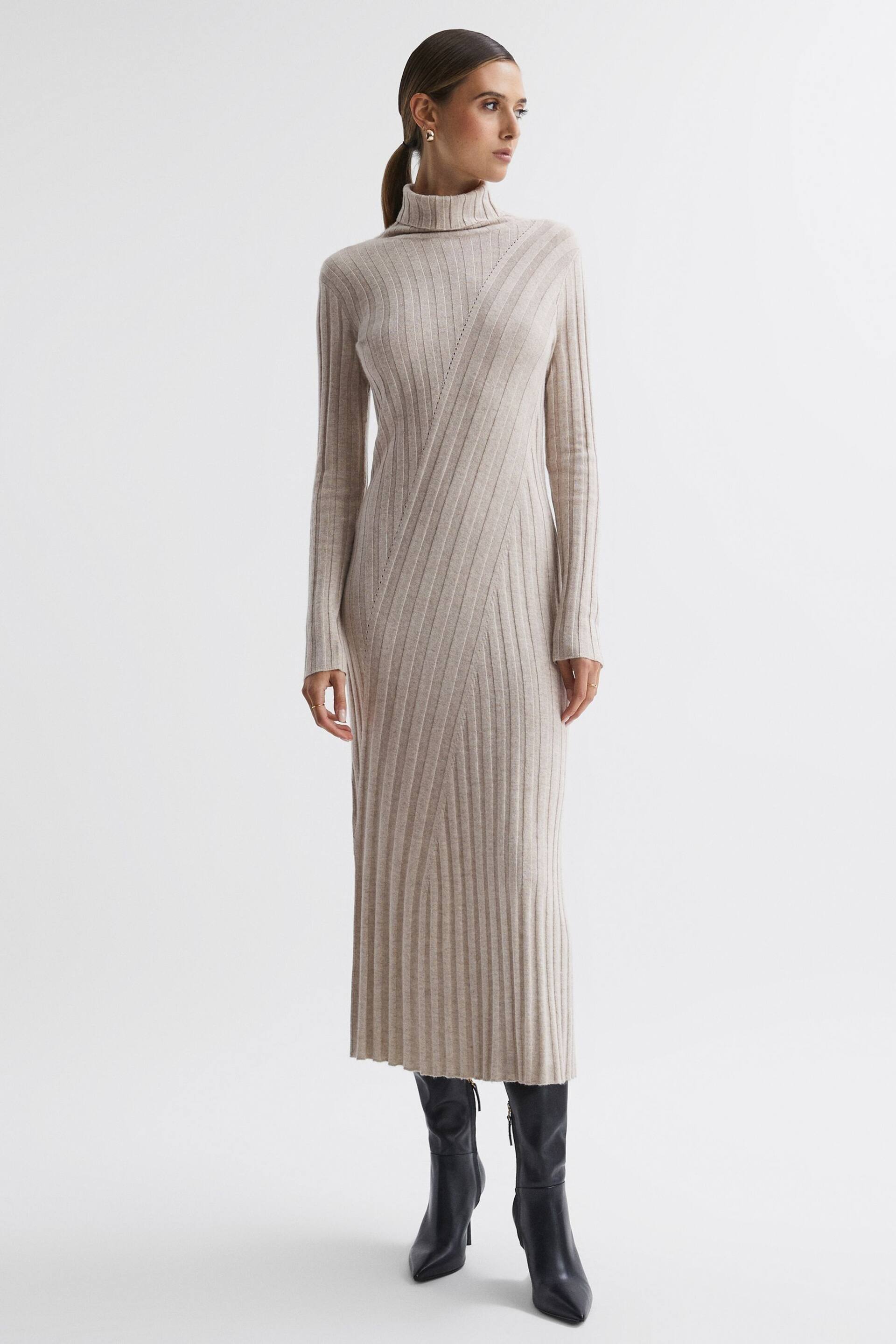 Reiss Neutral Cady Fitted Knitted Midi Dress - Image 1 of 6