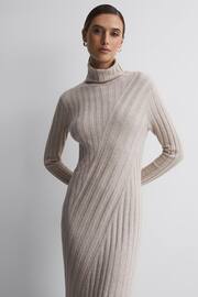 Reiss Neutral Cady Fitted Knitted Midi Dress - Image 3 of 6
