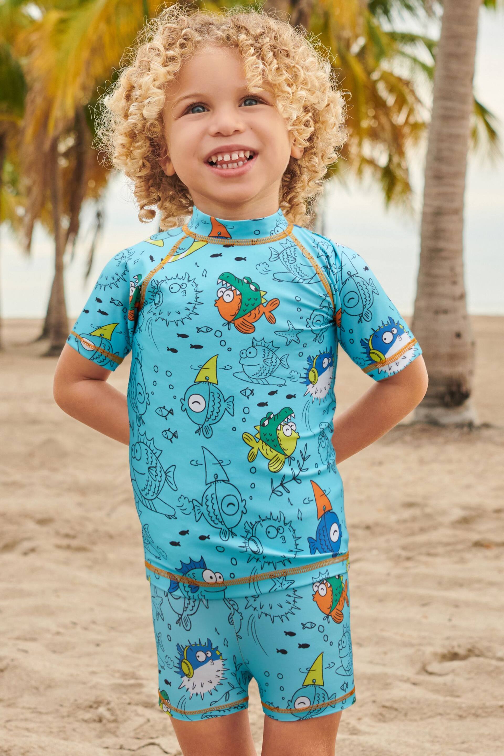 Blue Puffer Fish Sunsafe Top and Shorts Set (3mths-7yrs) - Image 1 of 8