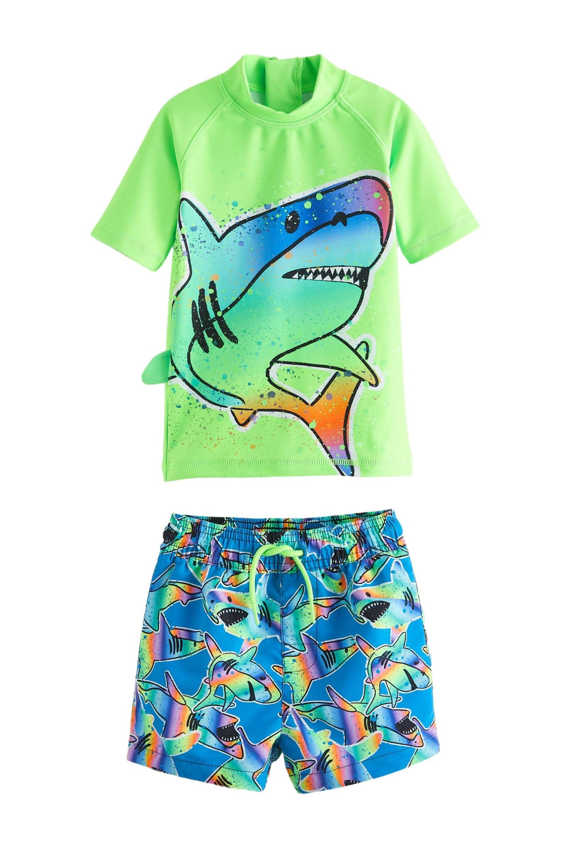 Green Rainbow Shark Sunsafe Top and Shorts Set (3mths-7yrs) - Image 7 of 9