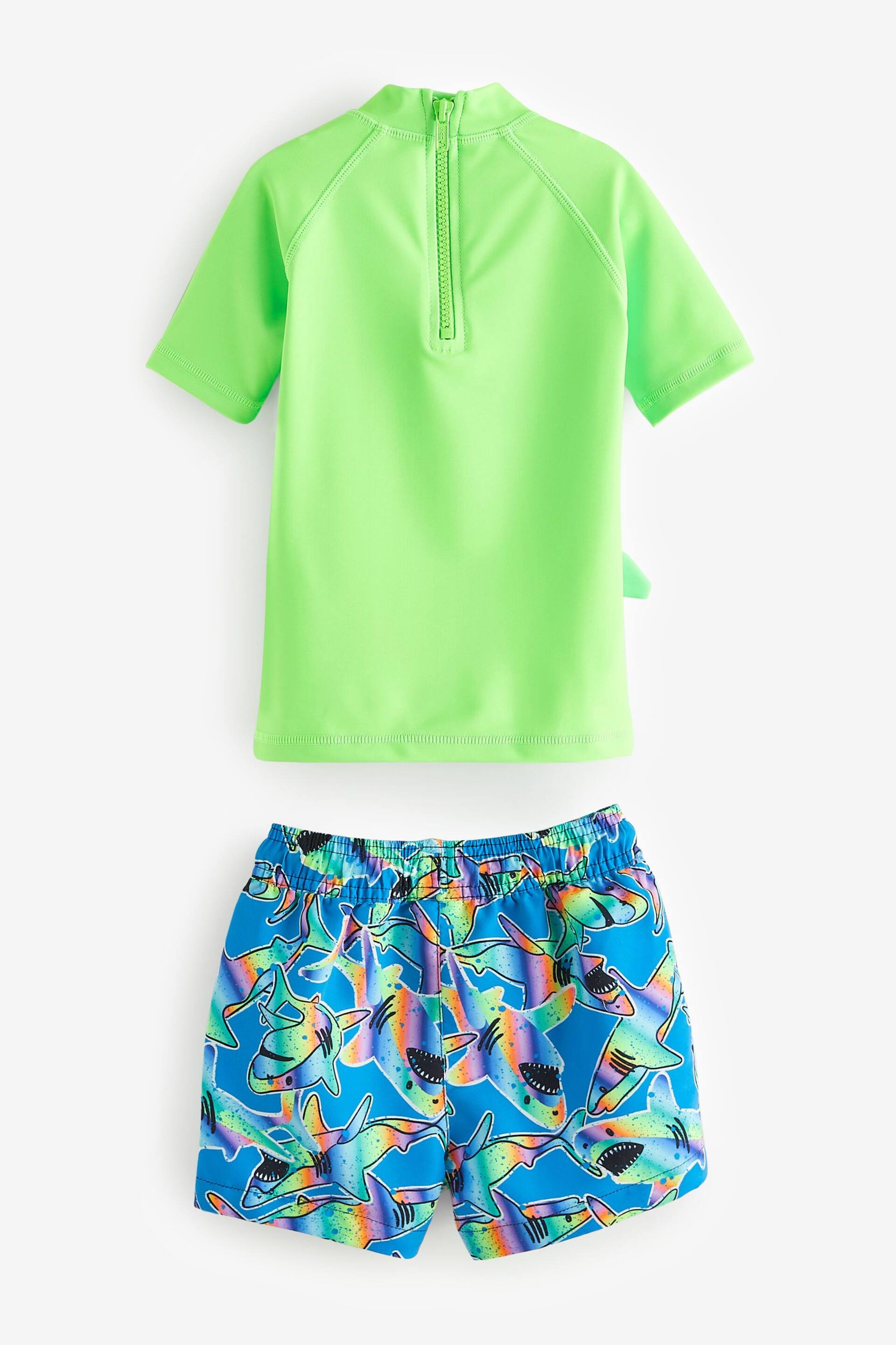 Green Rainbow Shark Sunsafe Top and Shorts Set (3mths-7yrs) - Image 8 of 9