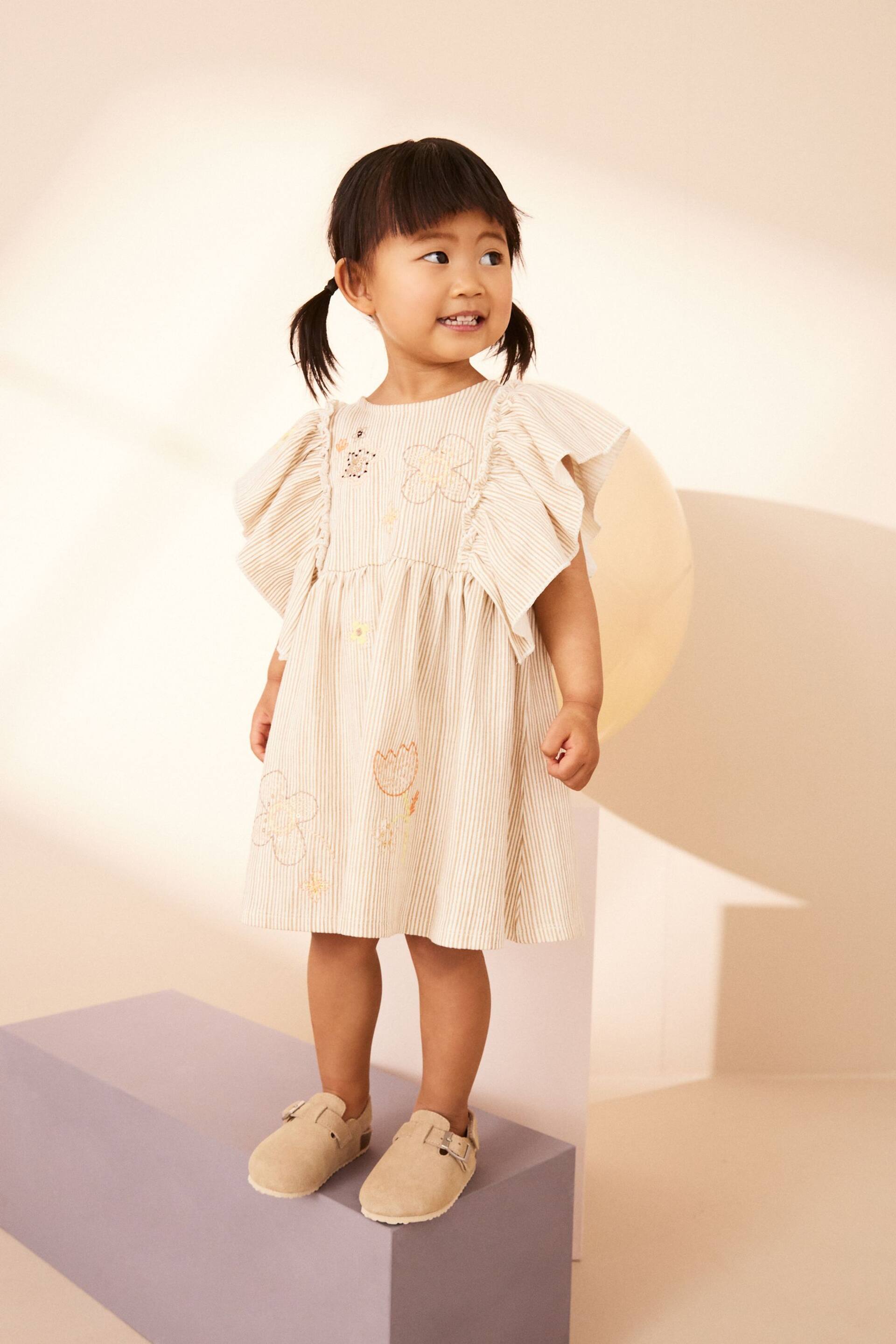 Neutral Short Sleeve Embroidered Dress (3mths-7yrs) - Image 2 of 8