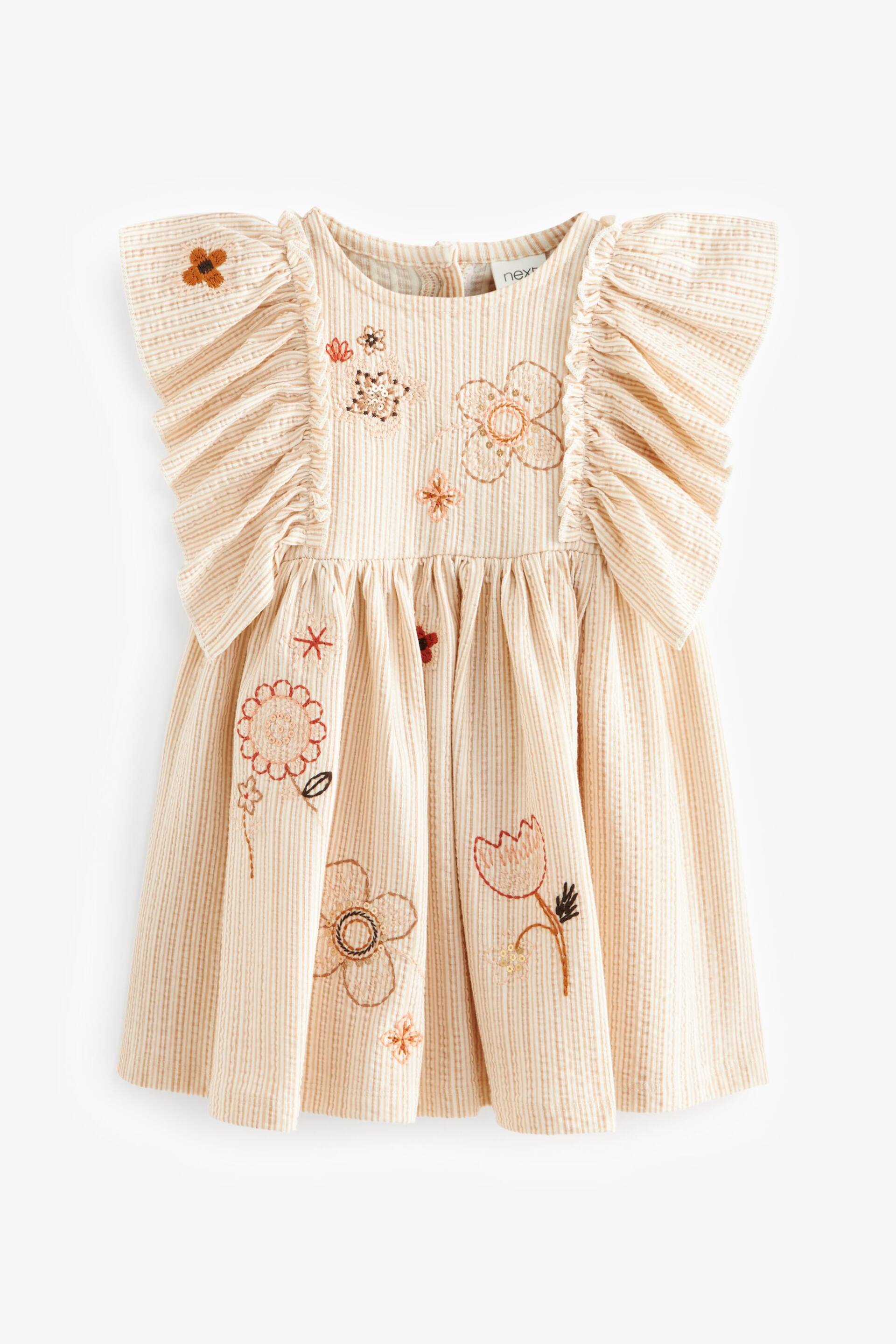 Neutral Short Sleeve Embroidered Dress (3mths-7yrs) - Image 6 of 8