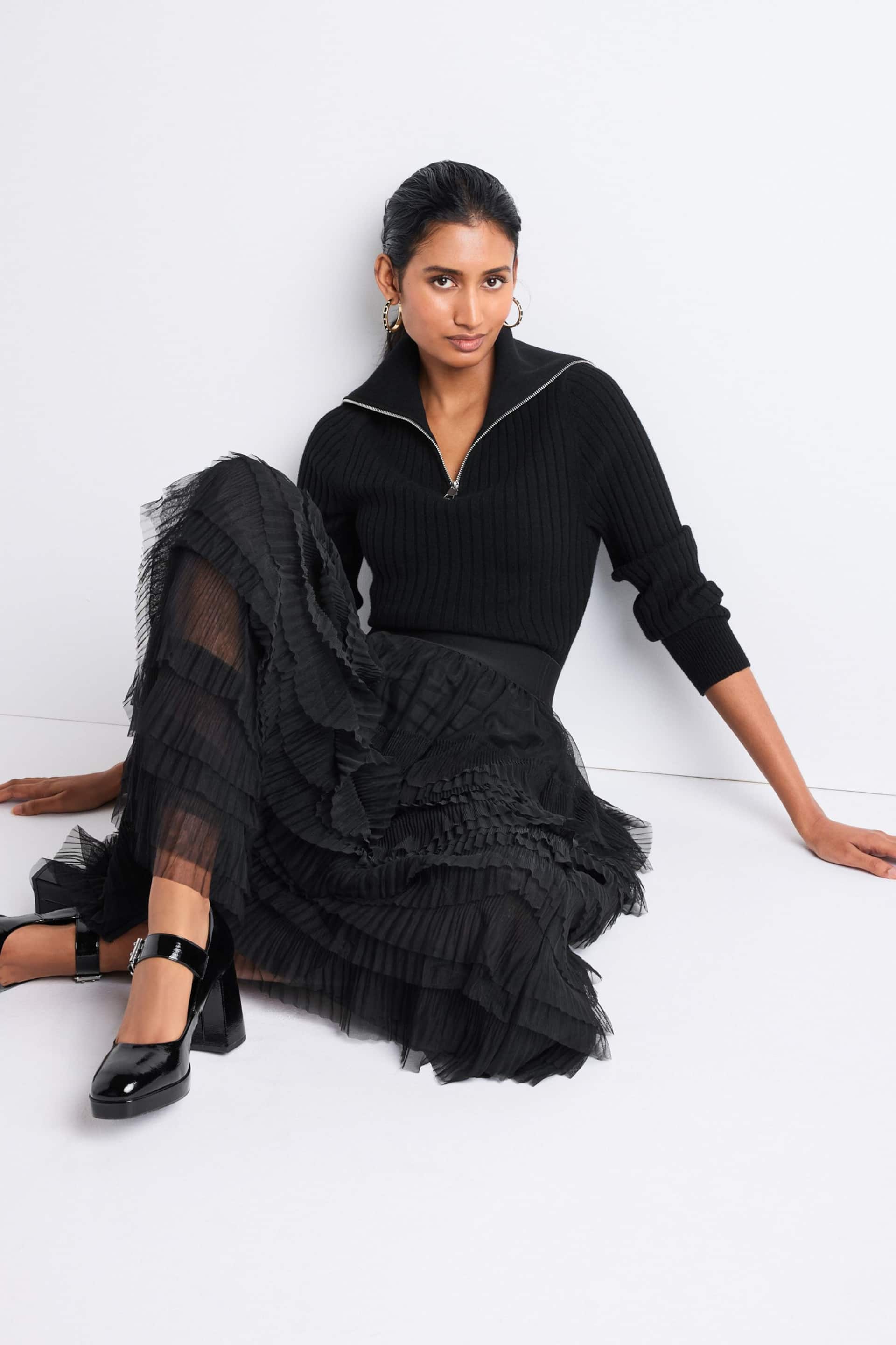 Black Mesh Tulle Midi Skirt - Image 2 of 7
