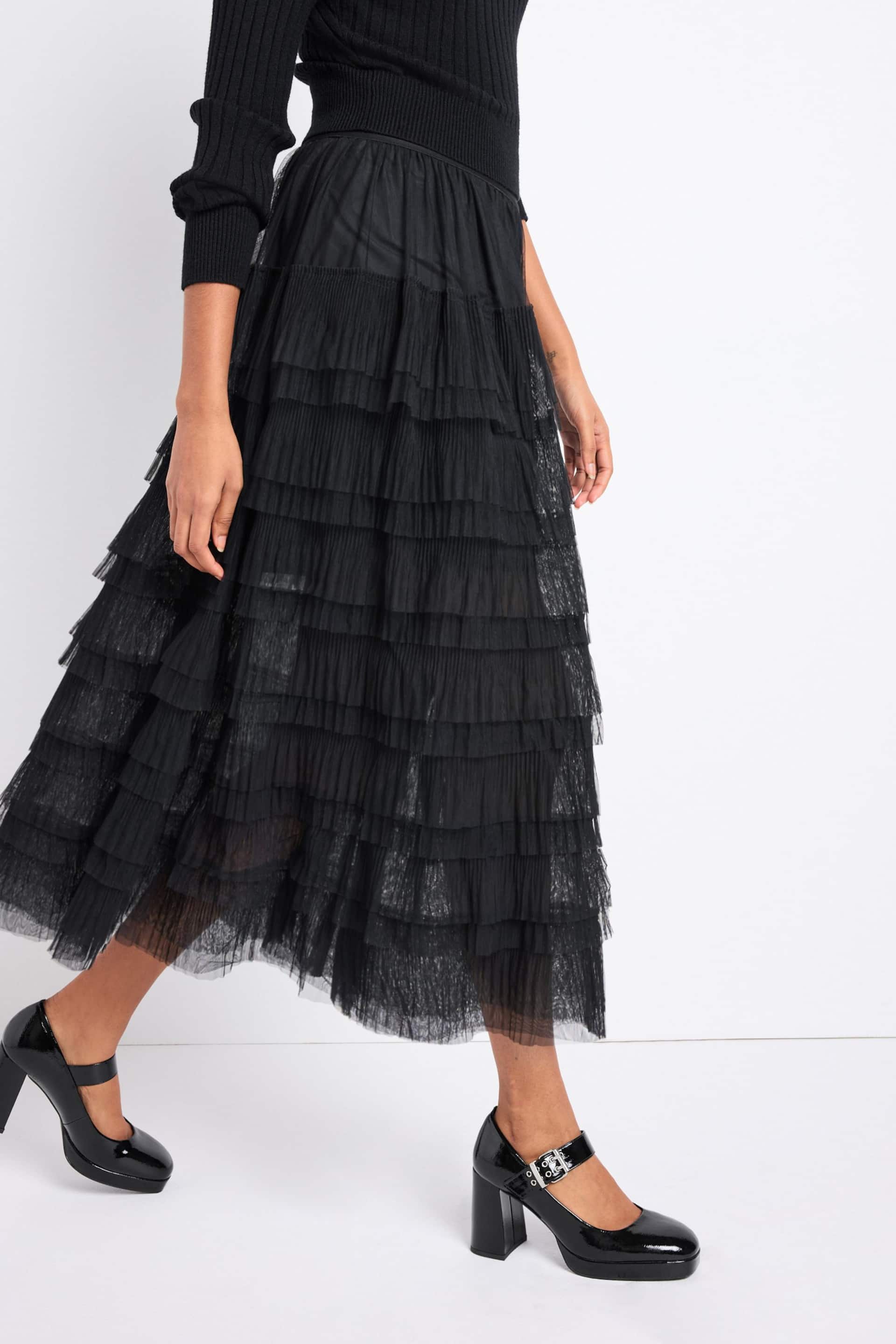 Black Mesh Tulle Midi Skirt - Image 3 of 7
