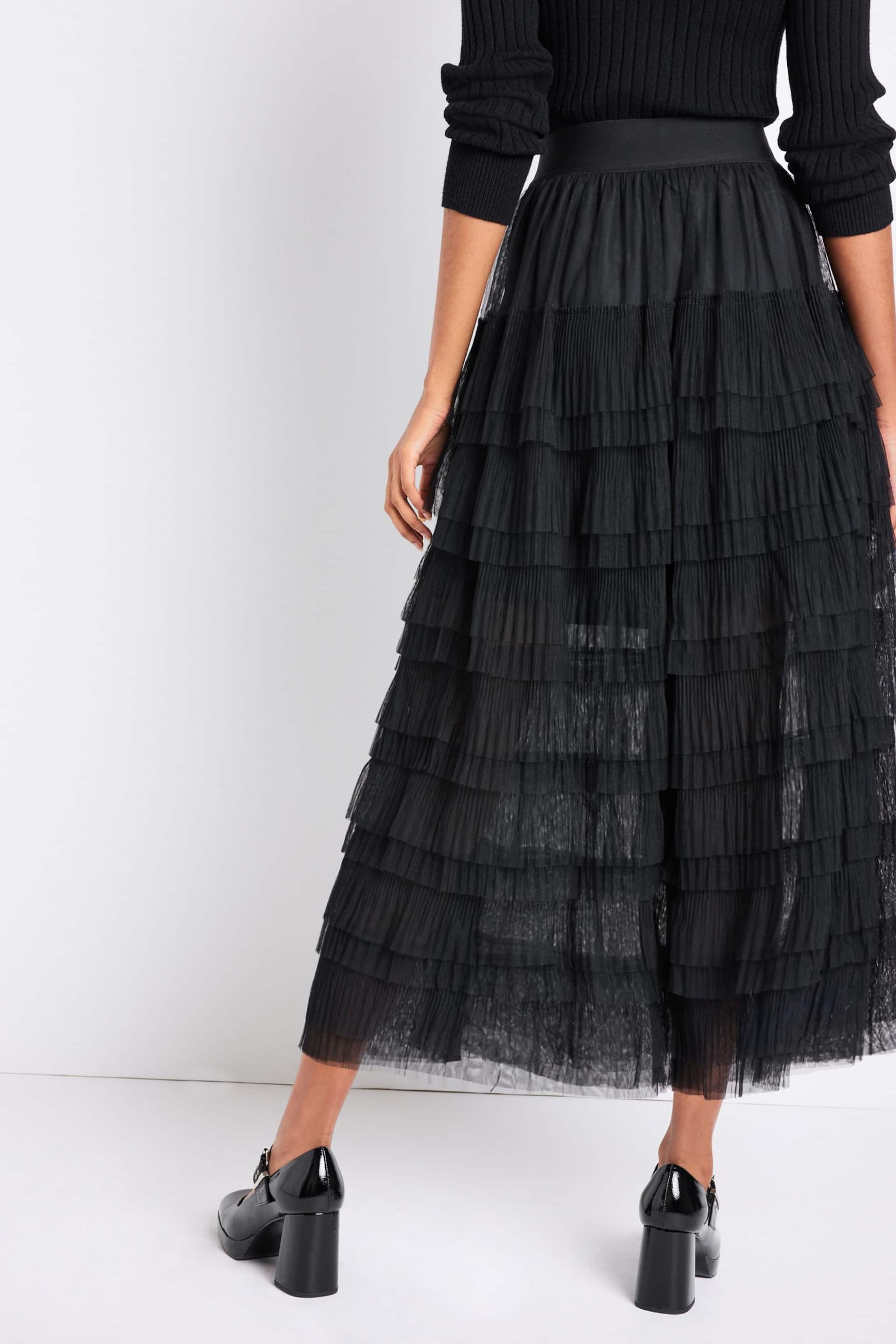 Black Mesh Tulle Midi Skirt - Image 4 of 7