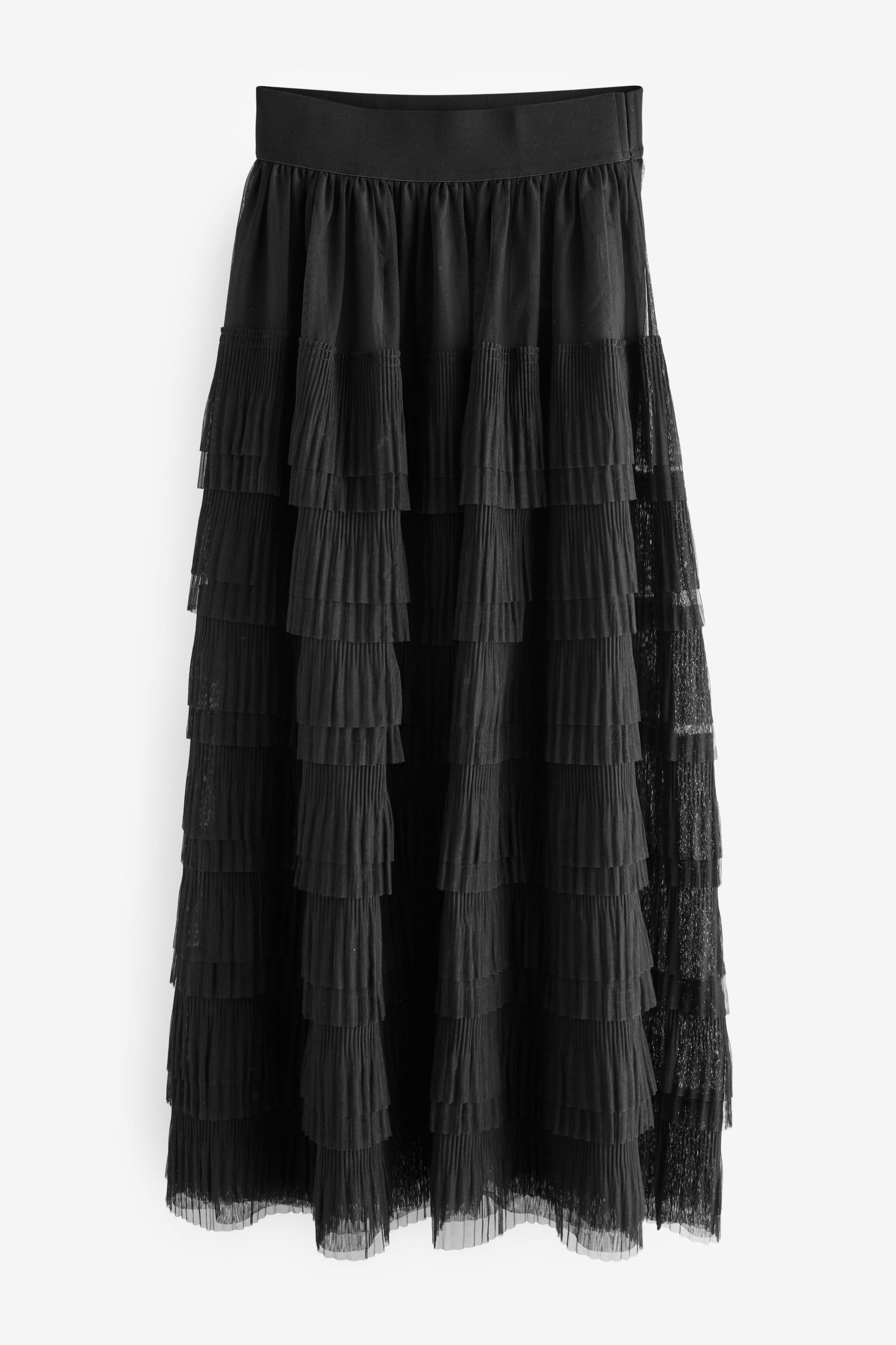 Black Mesh Tulle Midi Skirt - Image 6 of 7