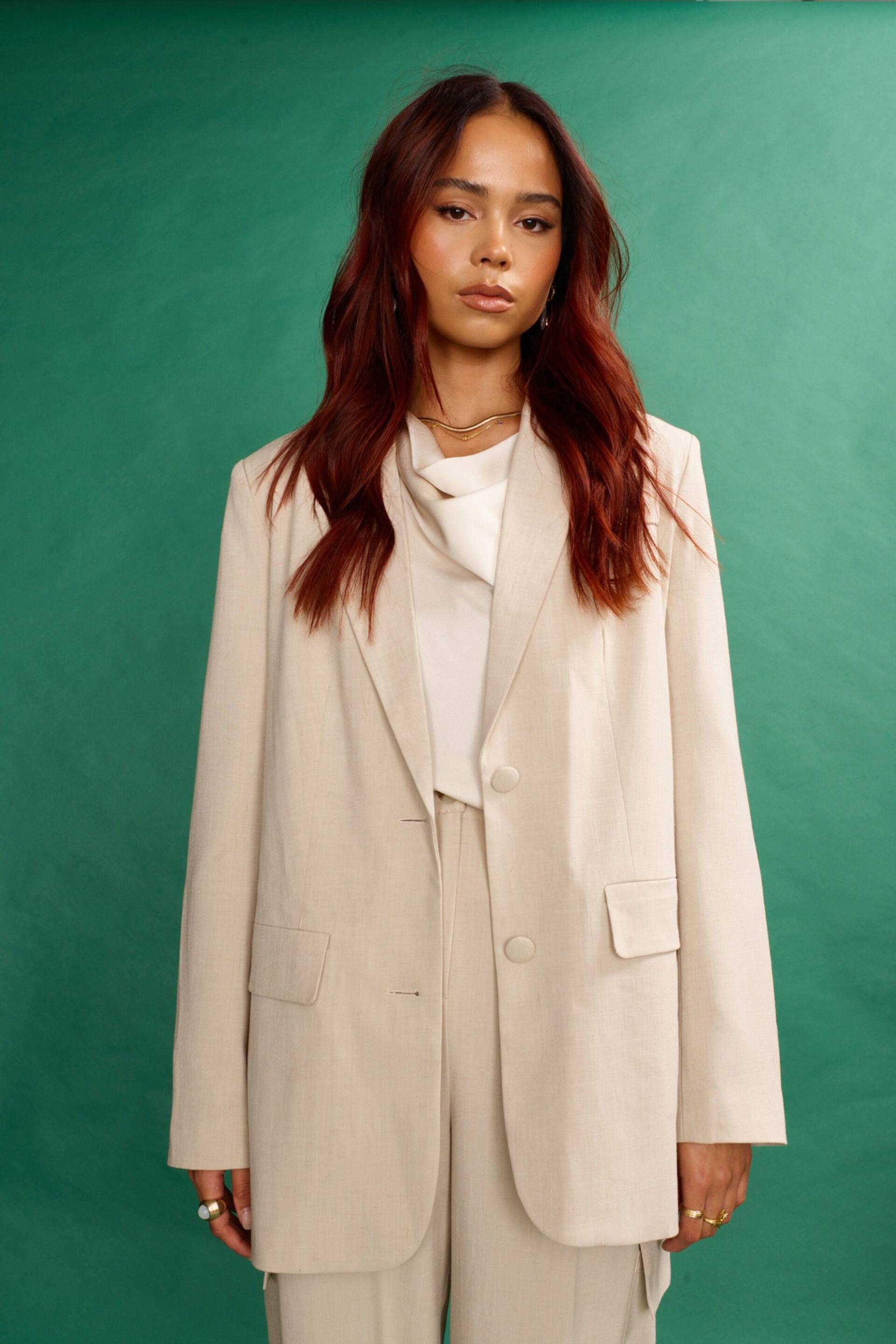 Another Sunday Oversized Linen Look Blazer In Stone - Image 2 of 6