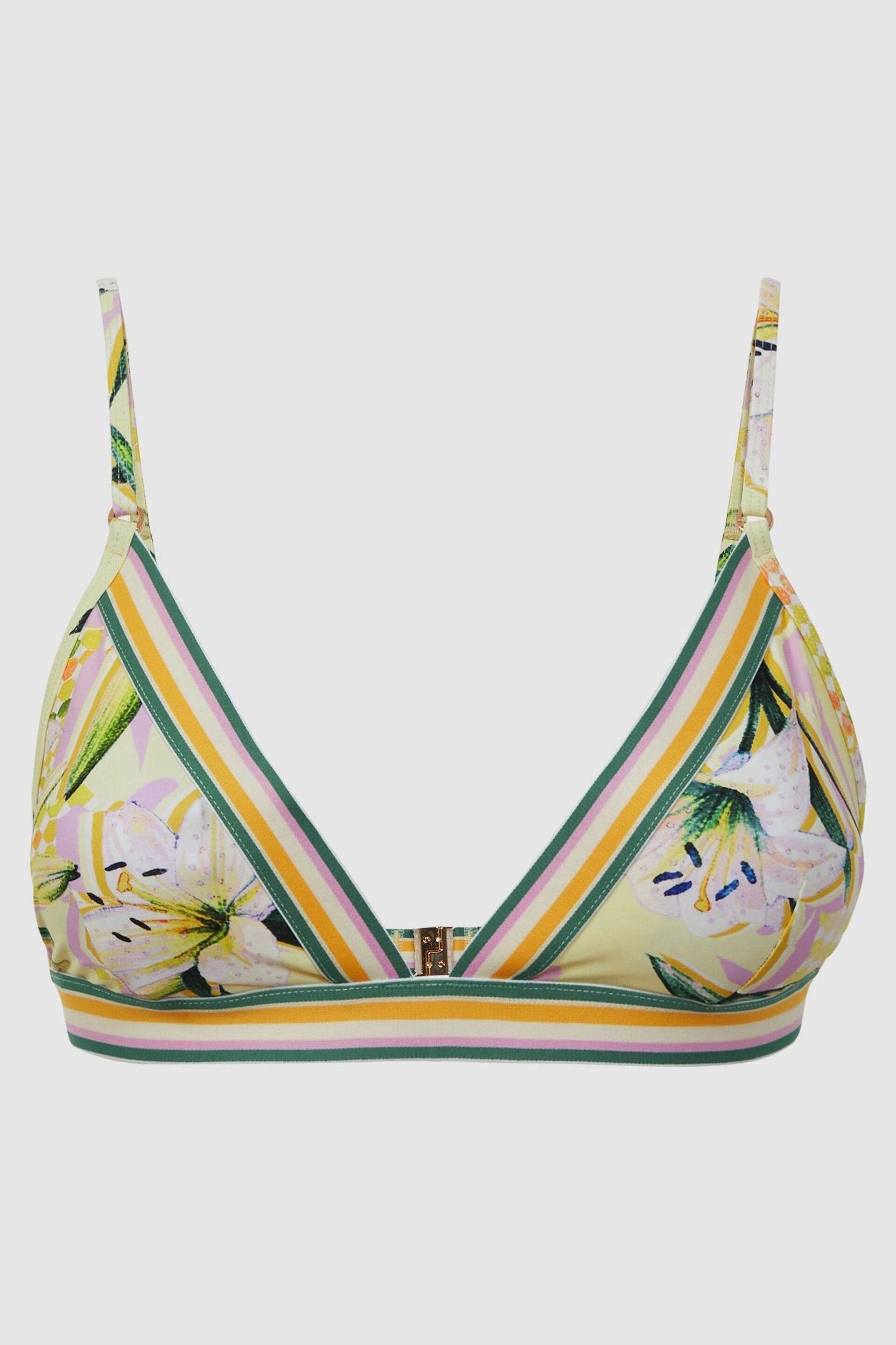 Reiss Yellow Print Faye Floral Print Striped Bikini Top - Image 2 of 4