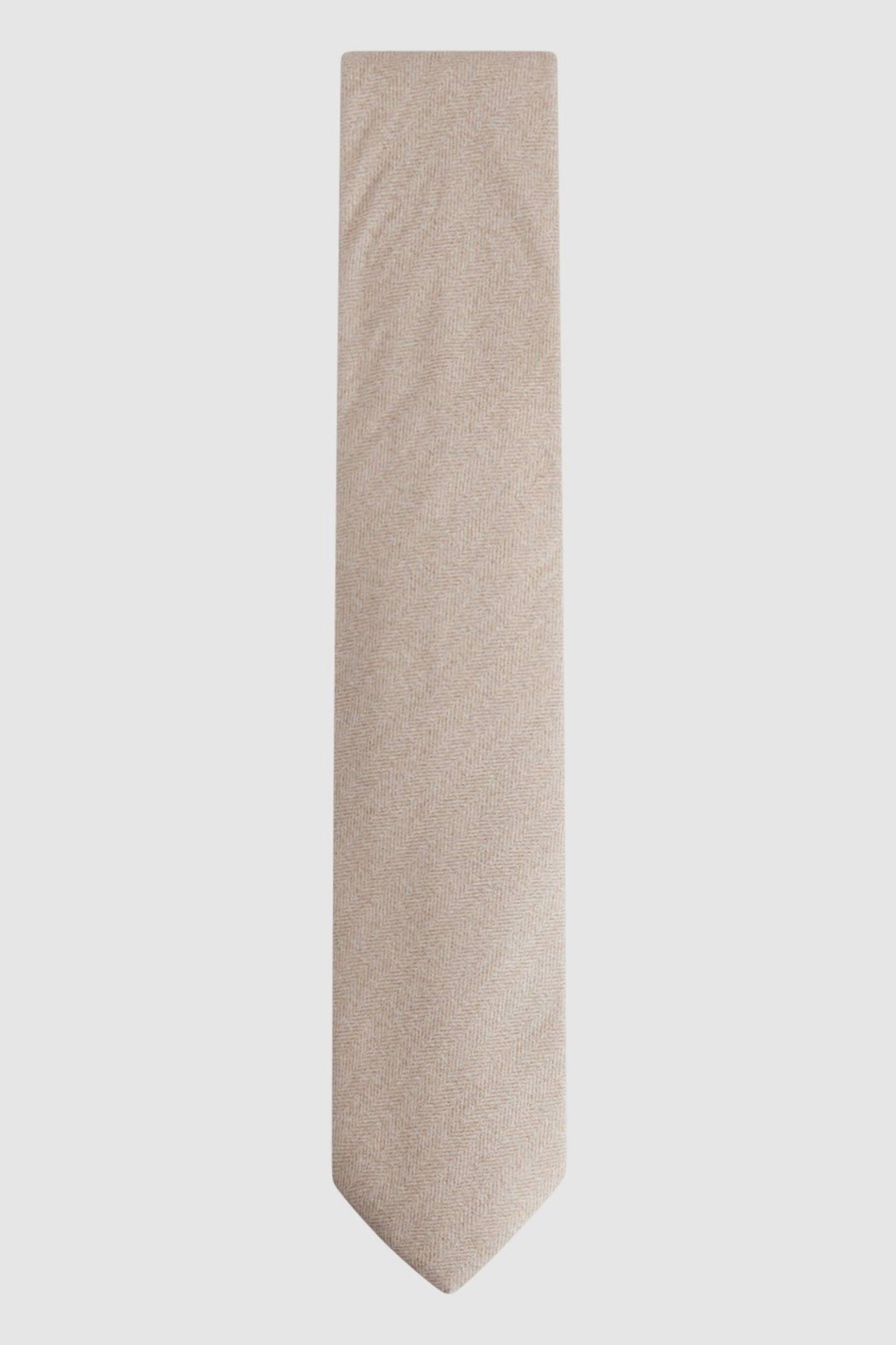 Reiss Oatmeal Melange Cres Brushed Cotton Herringbone Tie - Image 1 of 5