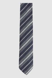 Reiss Navy Lagoon Silk Textured Stripe Tie - Image 1 of 5
