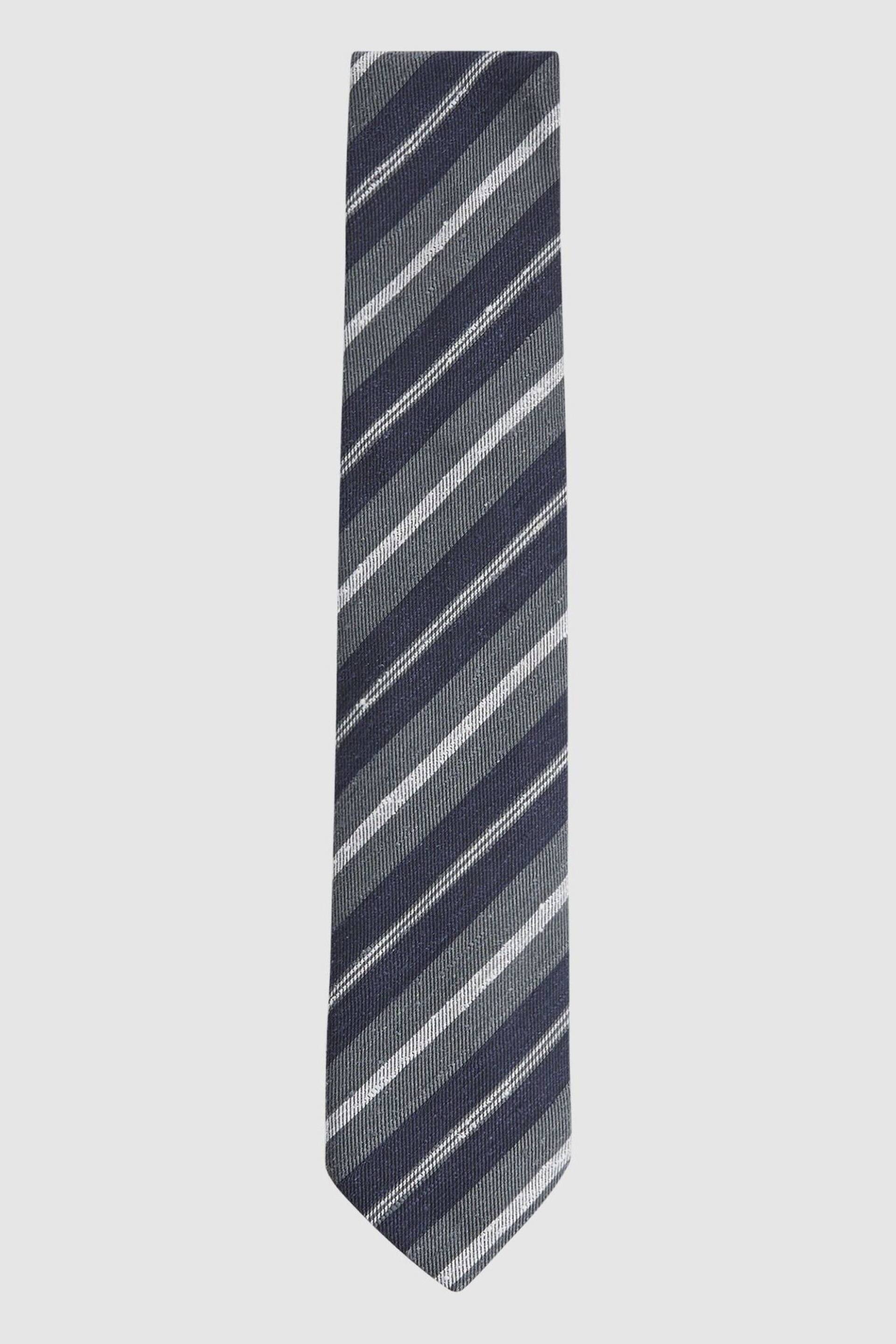 Reiss Navy Lagoon Silk Textured Stripe Tie - Image 1 of 5