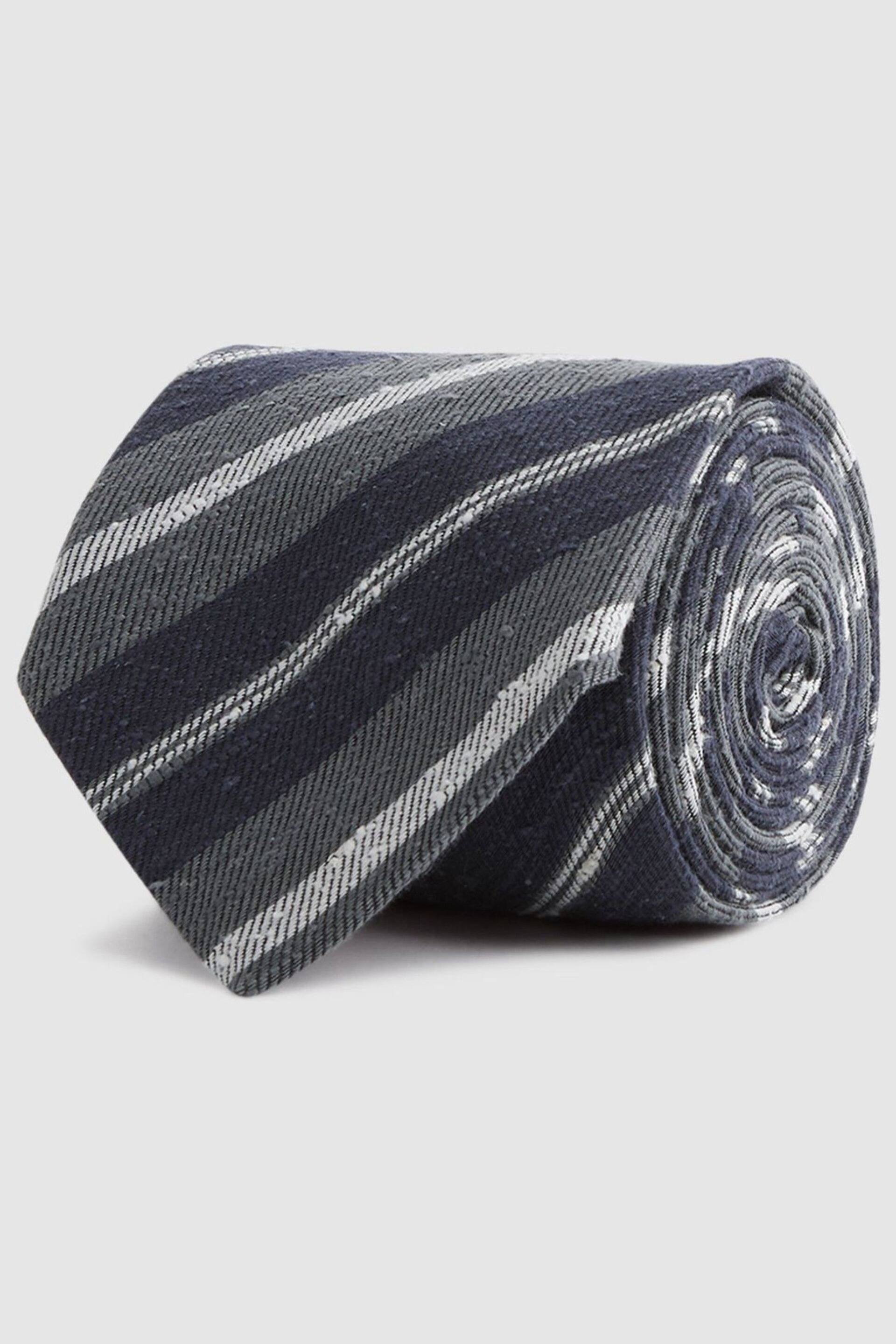 Reiss Navy Lagoon Silk Textured Stripe Tie - Image 3 of 5