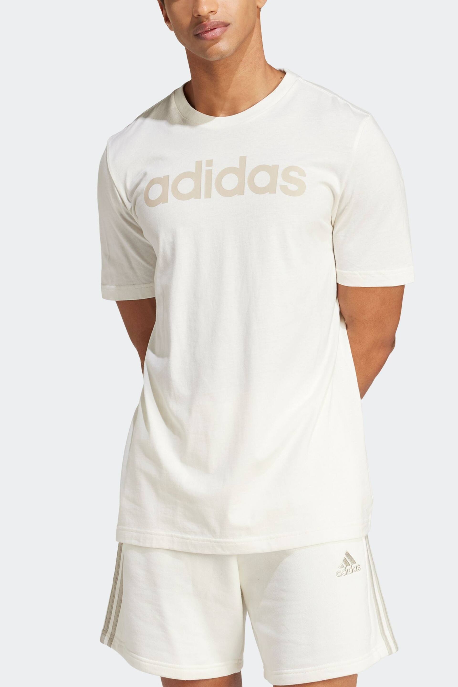 adidas White Sportswear Essentials Single Jersey Linear Embroidered Logo T-Shirt - Image 1 of 6