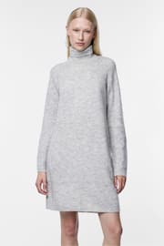PIECES Grey Roll Neck Knitted Jumper Dress - Image 1 of 5