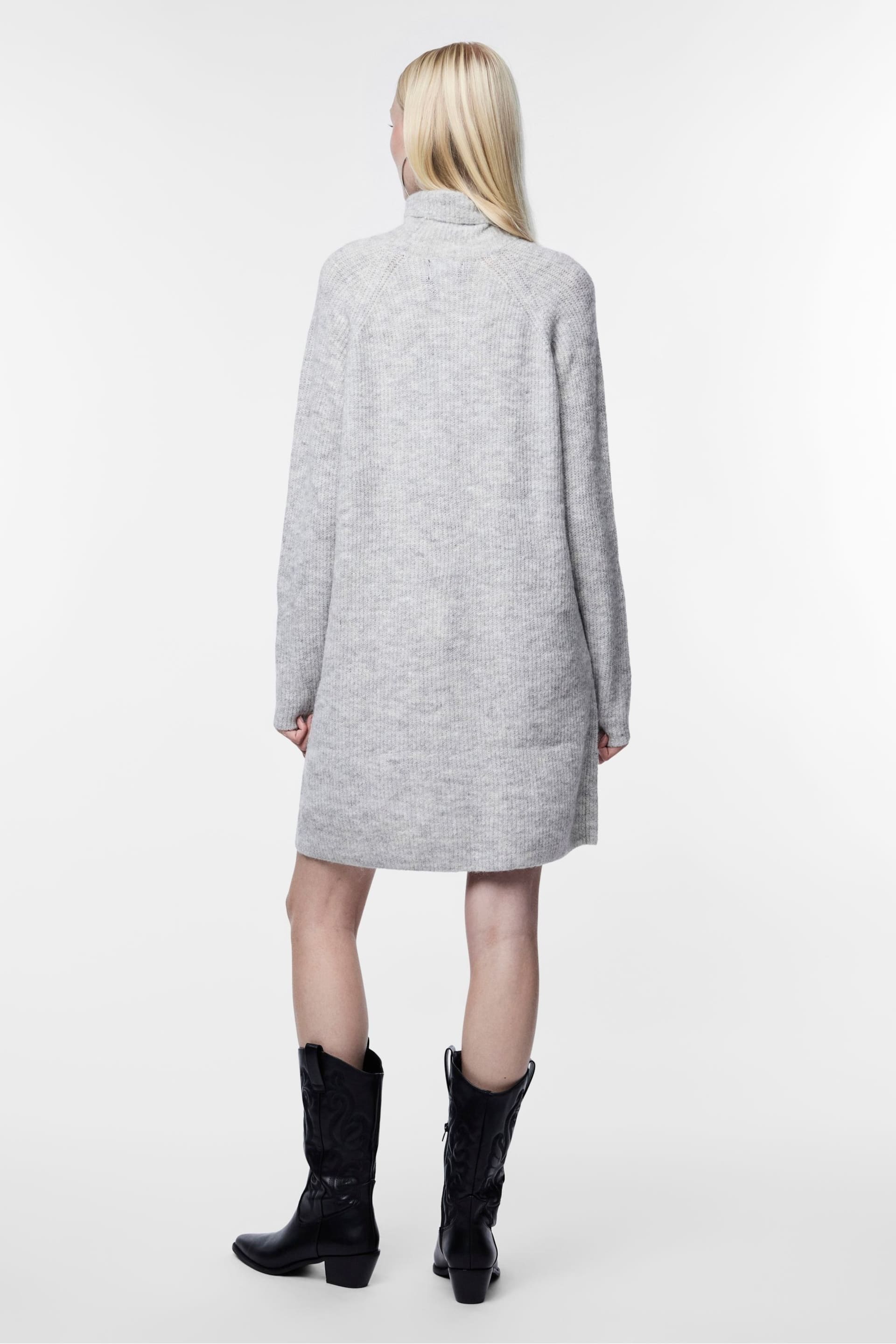 PIECES Grey Roll Neck Knitted Jumper Dress - Image 2 of 5