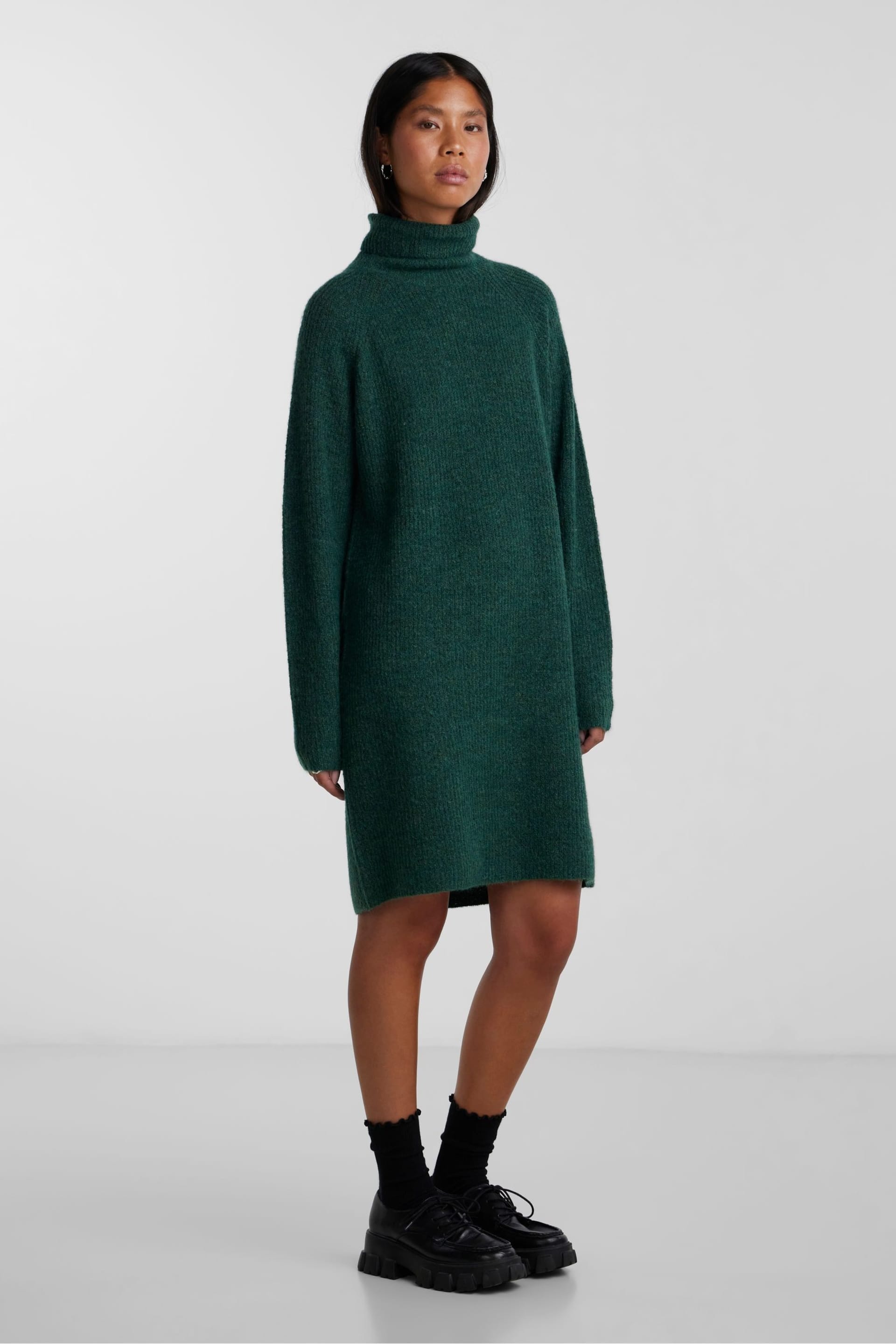 PIECES Green Roll Neck Knitted Jumper Dress - Image 3 of 5