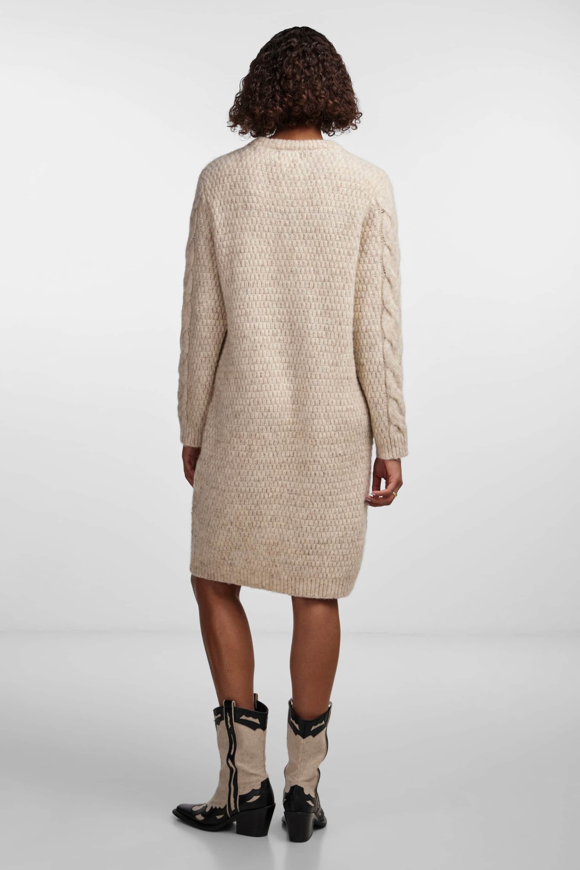 PIECES Cream Chunky Cable Knitted Jumper Dress - Image 2 of 5