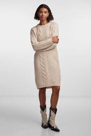 PIECES Cream Chunky Cable Knitted Jumper Dress - Image 3 of 5