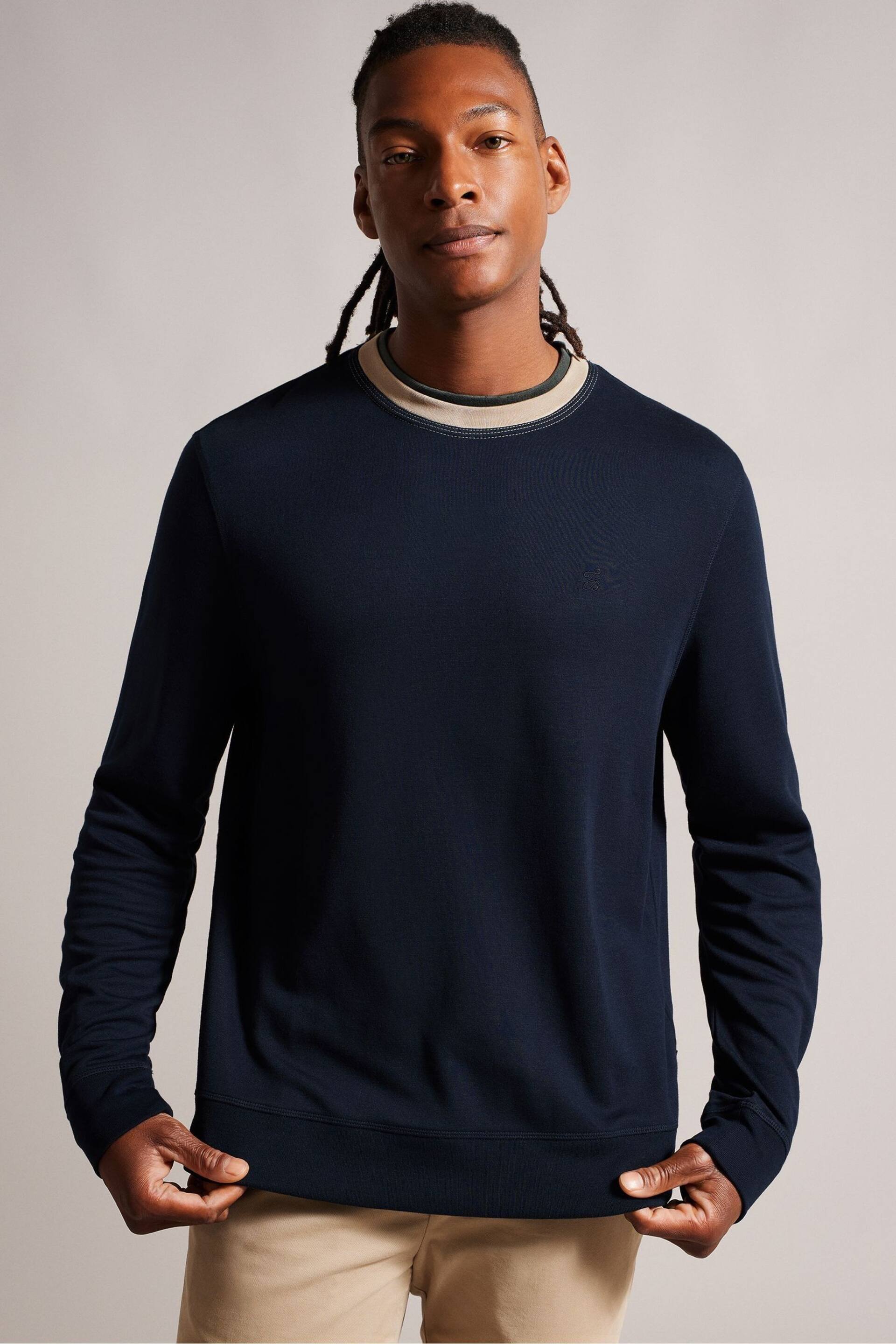 Ted Baker Blue Zylem Long Sleeve Regular Soft Touch Sweatshirt - Image 1 of 7