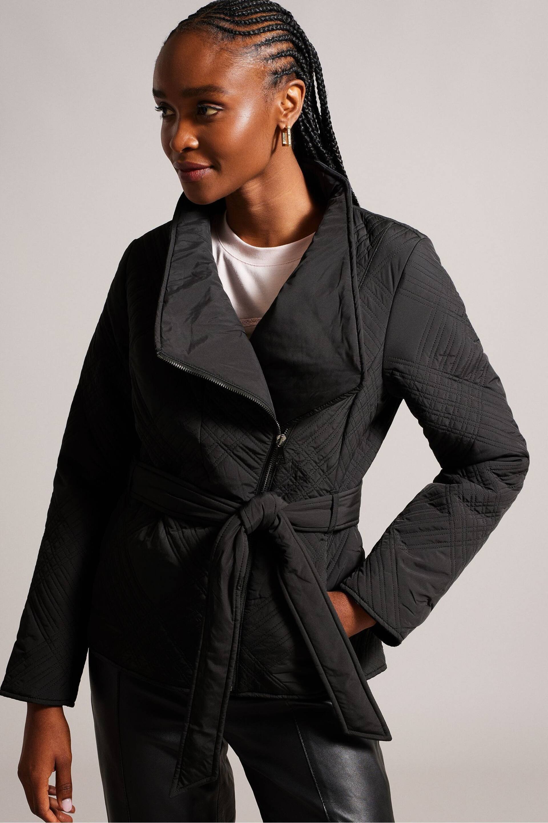 Ted Baker Black Rosemia Padded Short Wrap Coat - Image 1 of 6