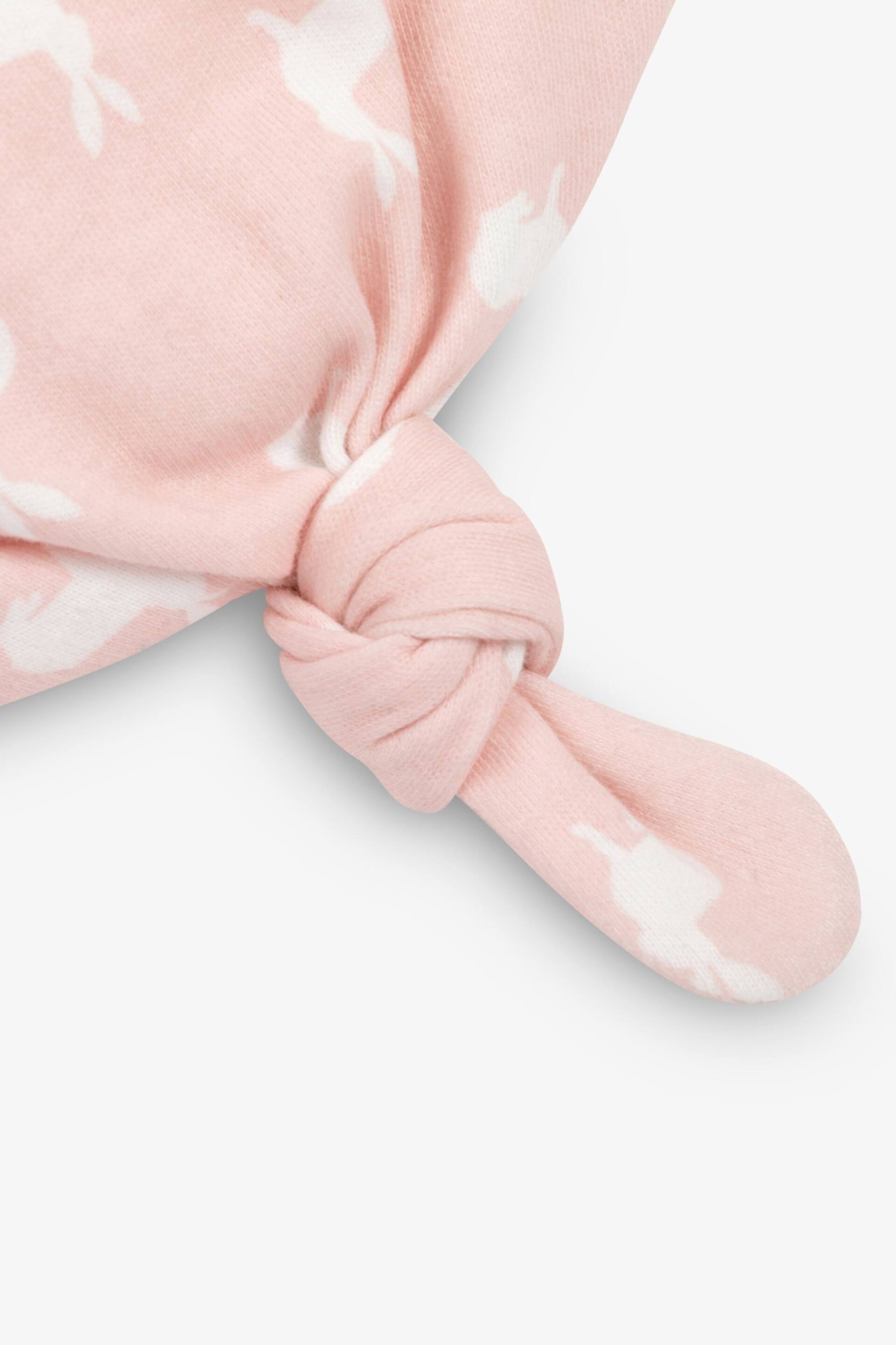 The Little Tailor Pink Easter Bunny Print Luxury 3 Piece Baby Gift Set; Sleepsuit, Hat and Rubber Teether Toy - Image 9 of 10