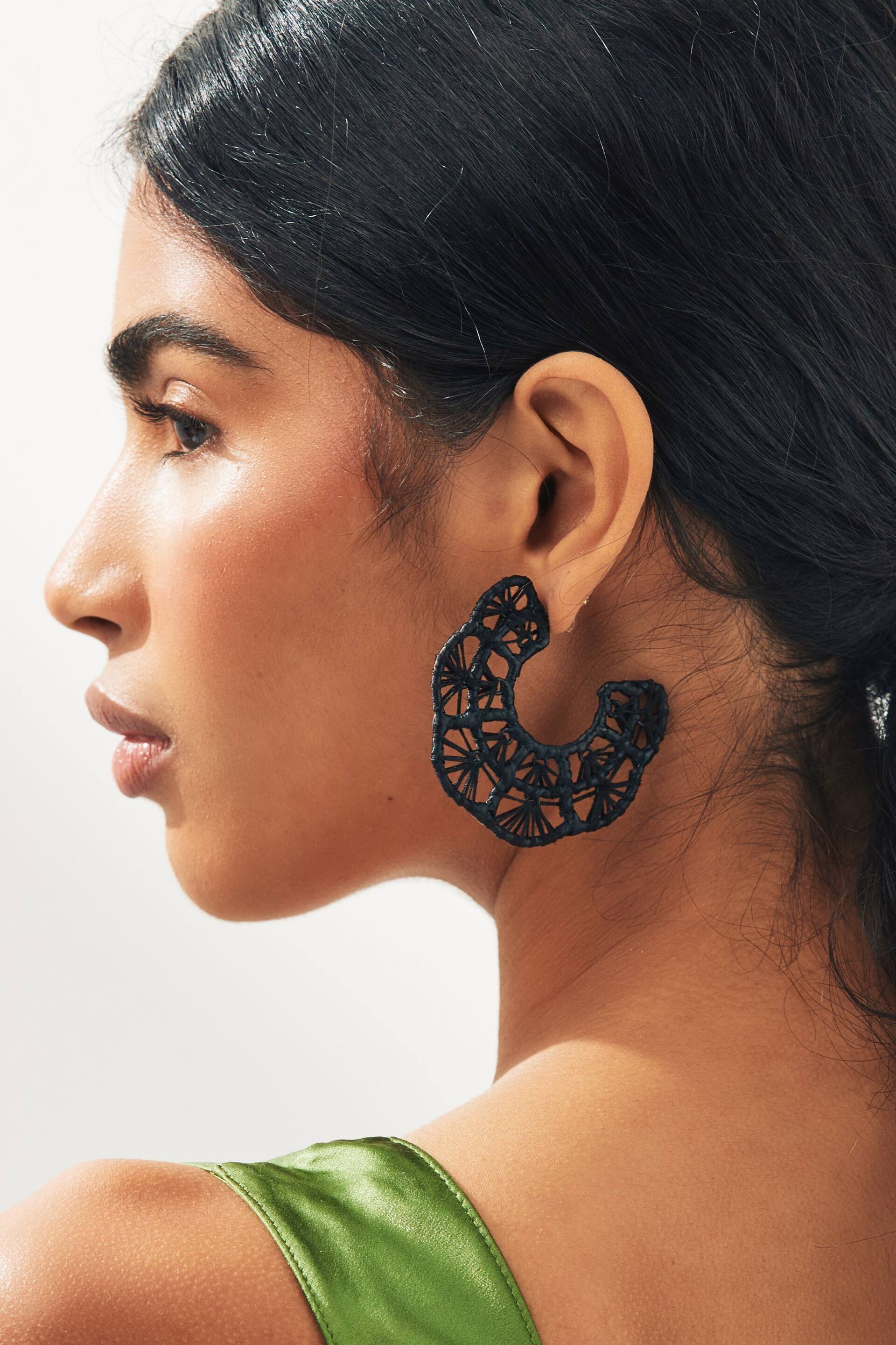 Black Macramé Hoops Earrings - Image 1 of 3