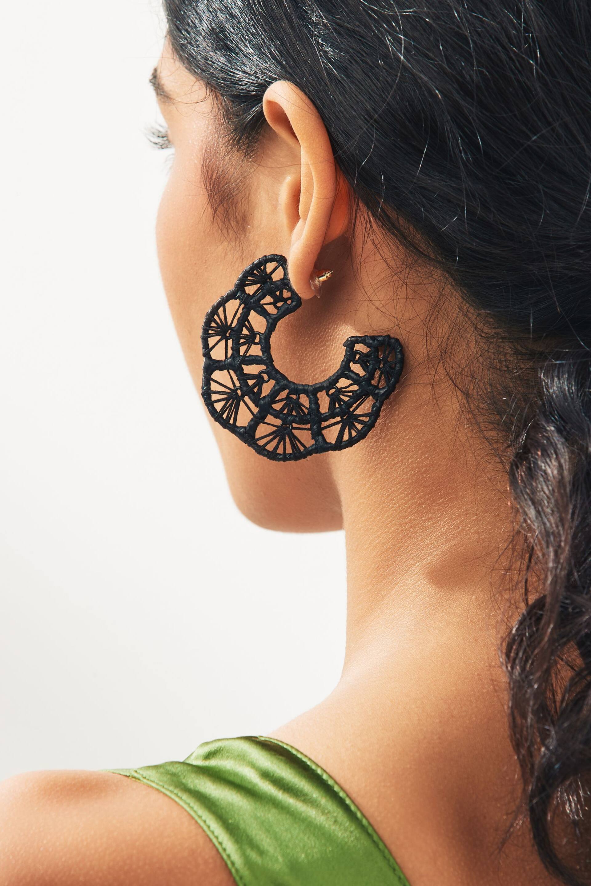 Black Macramé Hoops Earrings - Image 2 of 3