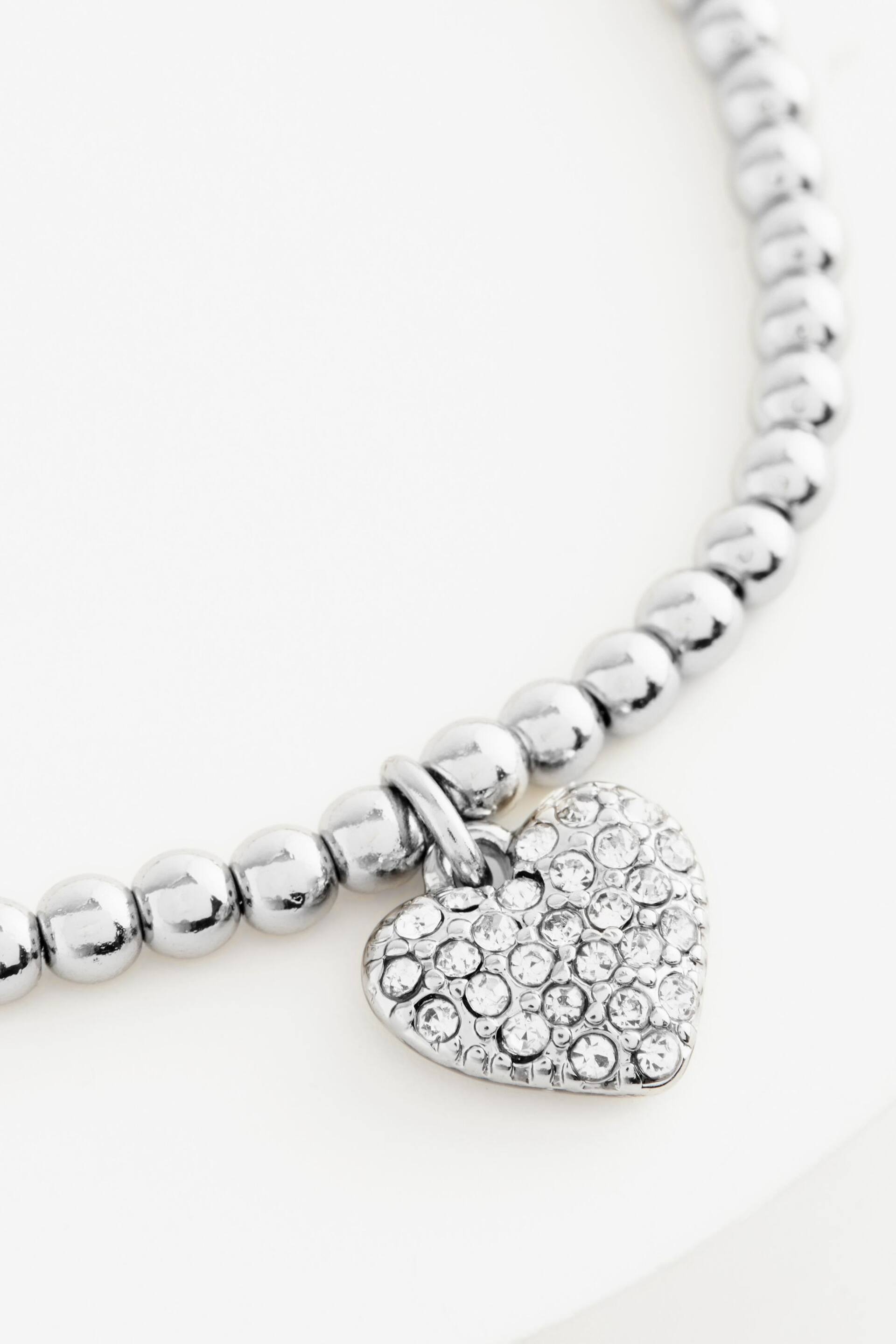 Silver Tone Sparkle Heart Beady Pully Bracelet - Image 2 of 3