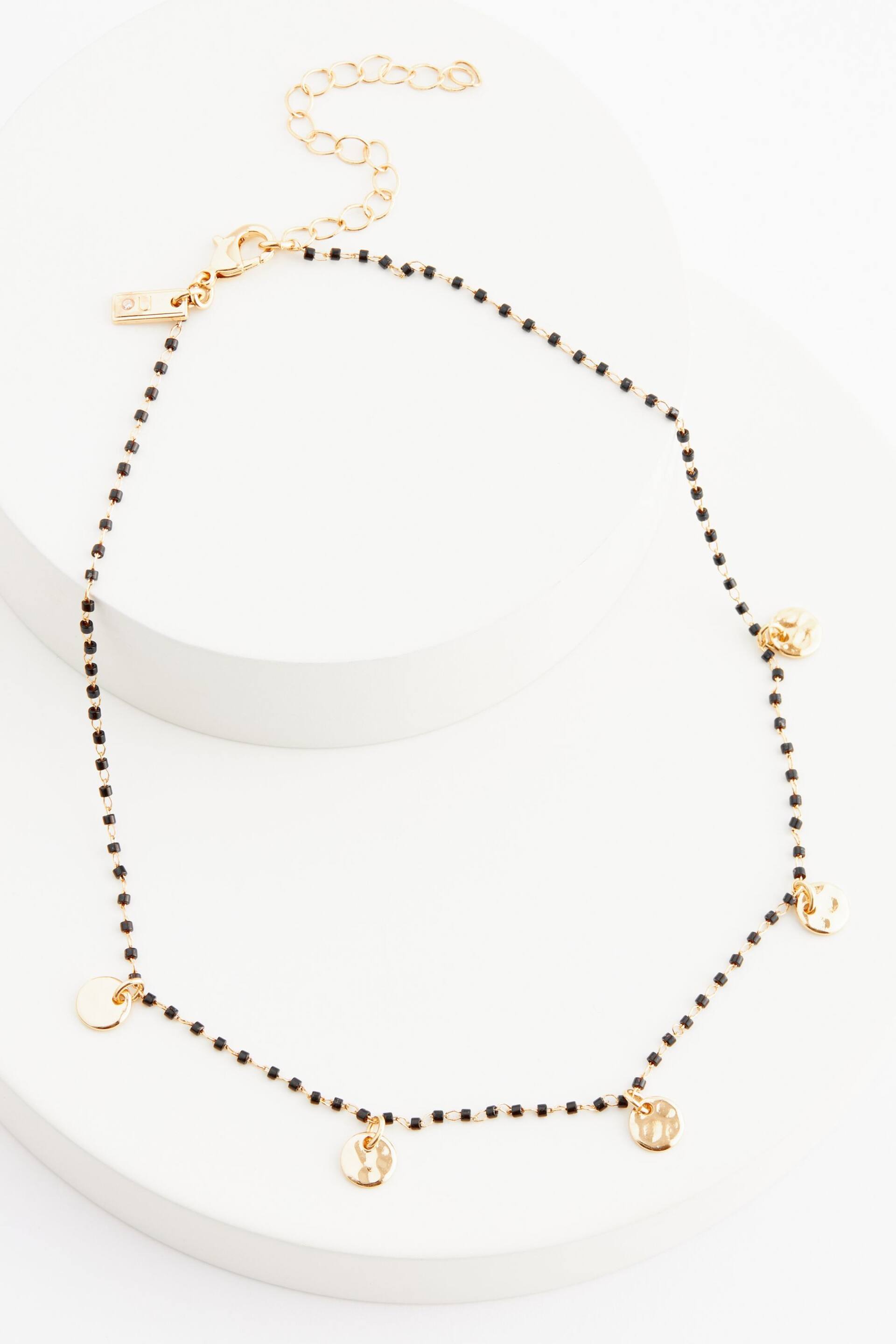 Gold Tone Beaded Disc Choker Necklace - Image 3 of 3