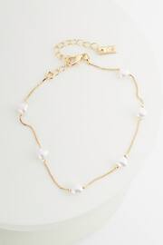 Gold Tone Heart Pearl Anklet - Image 2 of 2
