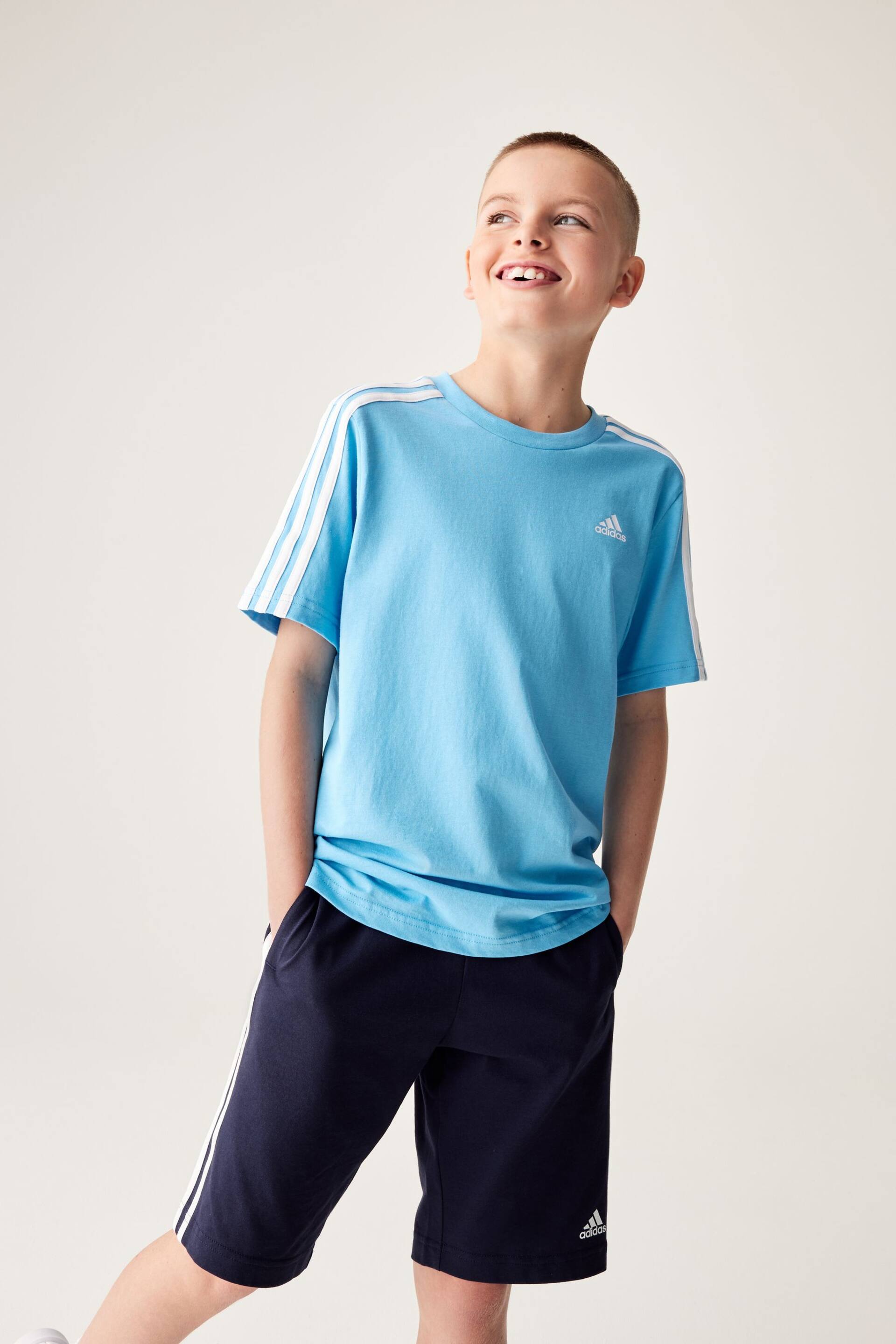 adidas Navy Blue Essentials 3-Stripes Cotton T-Shirt - Image 1 of 16
