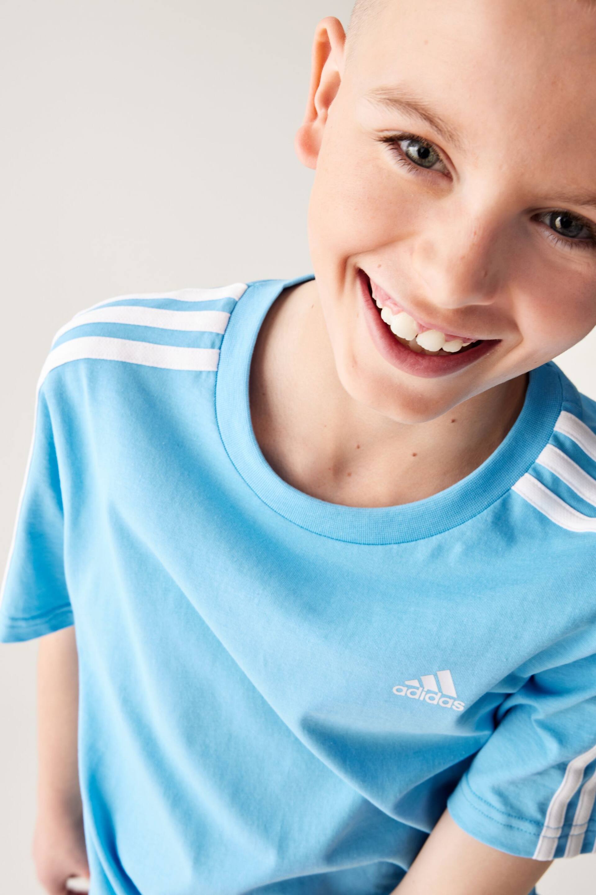 adidas Navy Blue Essentials 3-Stripes Cotton T-Shirt - Image 7 of 16