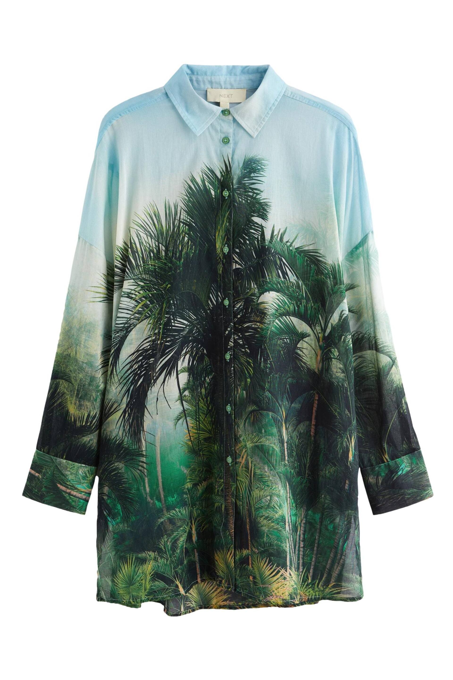 Green/Blue Scene Print Beach Shirt Cover-Up - Image 8 of 8