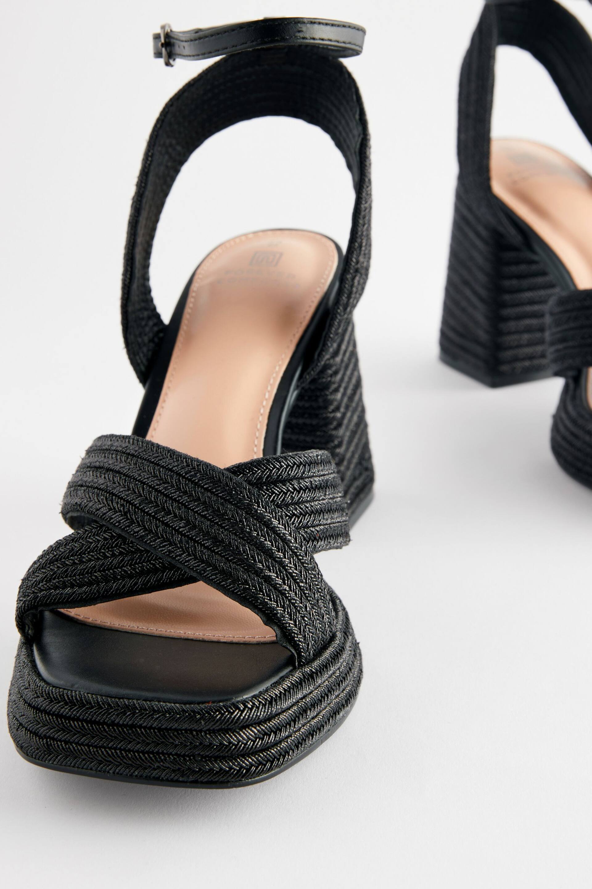 Black Jute Forever Comfort® Flare Platform Sandals - Image 3 of 5