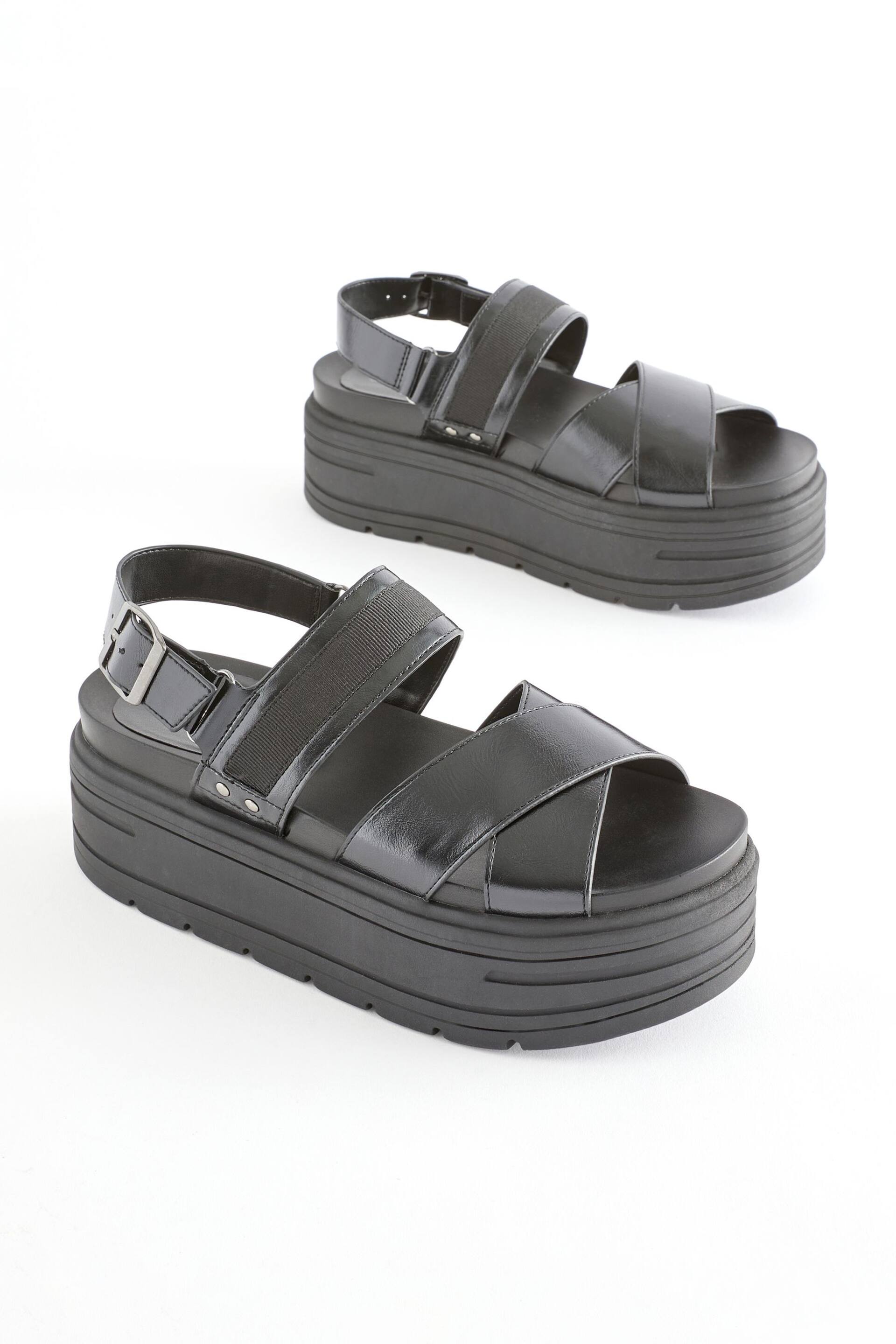 Black Regular/Wide Fit Chunky Wedge Sandals - Image 1 of 6