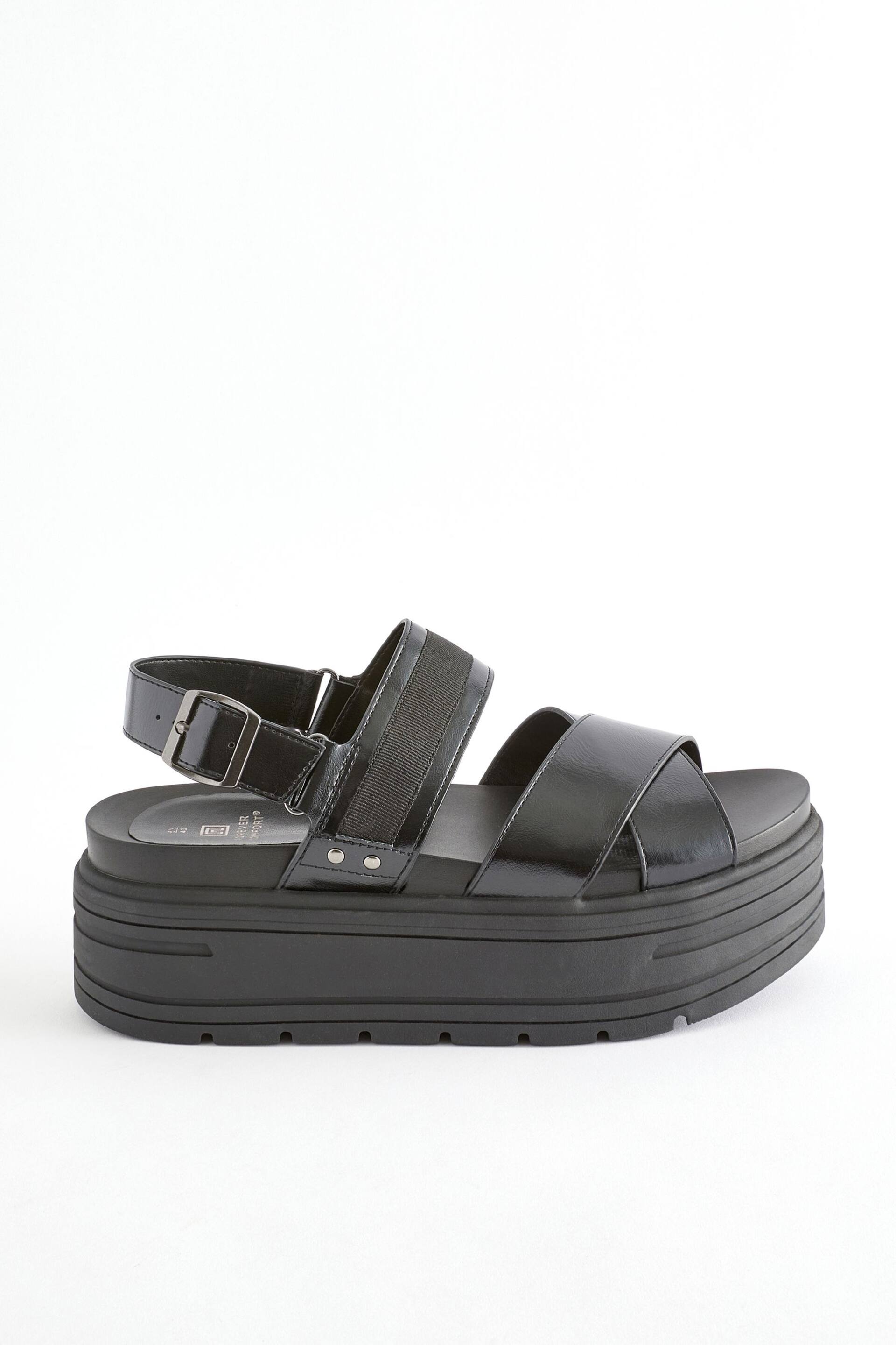 Black Regular/Wide Fit Chunky Wedge Sandals - Image 2 of 6