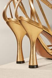 Gold Premium Leather Cage Heeled Sandals - Image 3 of 4