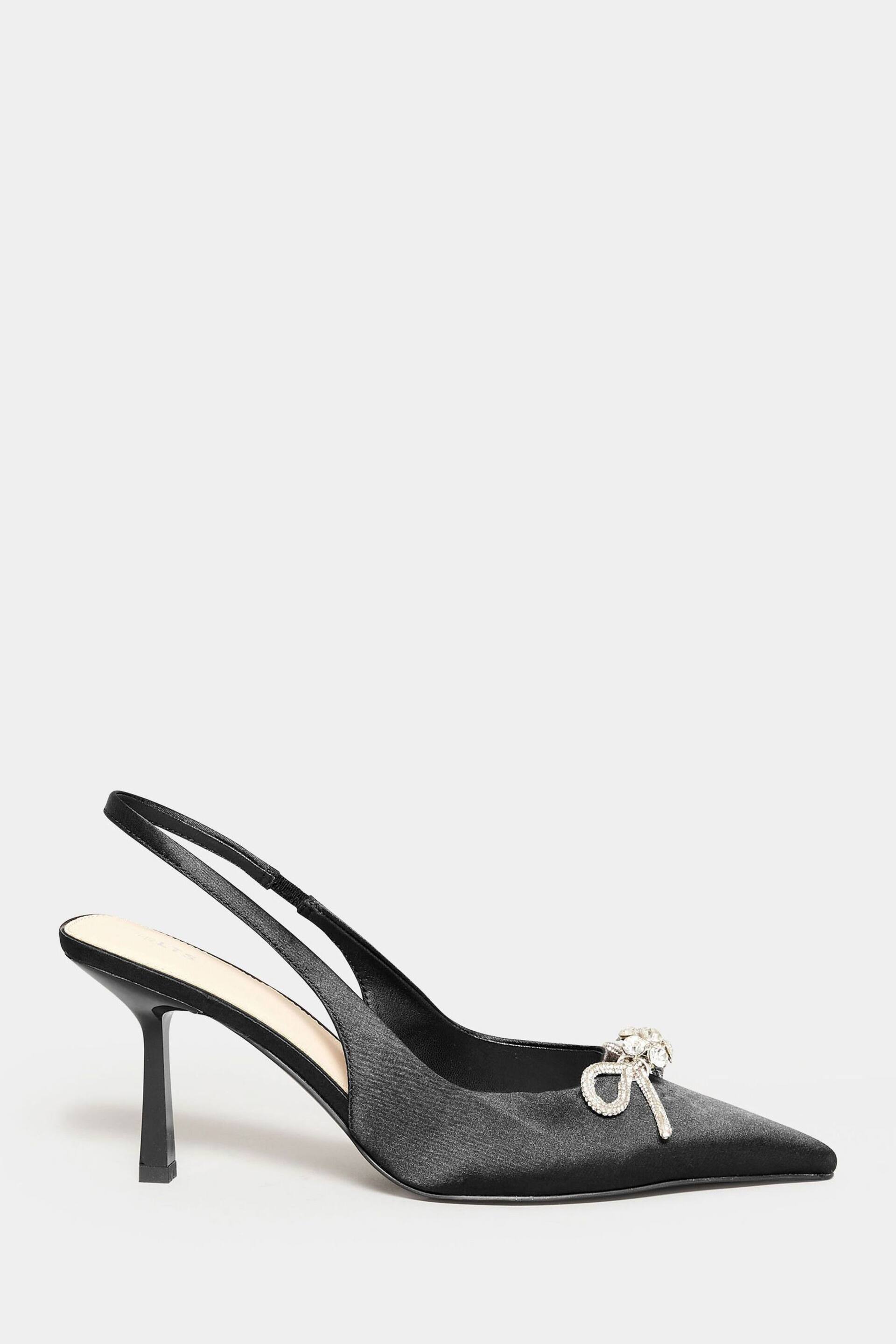Long Tall Sally Black Sliver Slingback Kitten Heel Court Shoes - Image 1 of 3