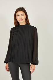 Mela Black Pleated Long Sleeve Top With High Neck - Image 1 of 4