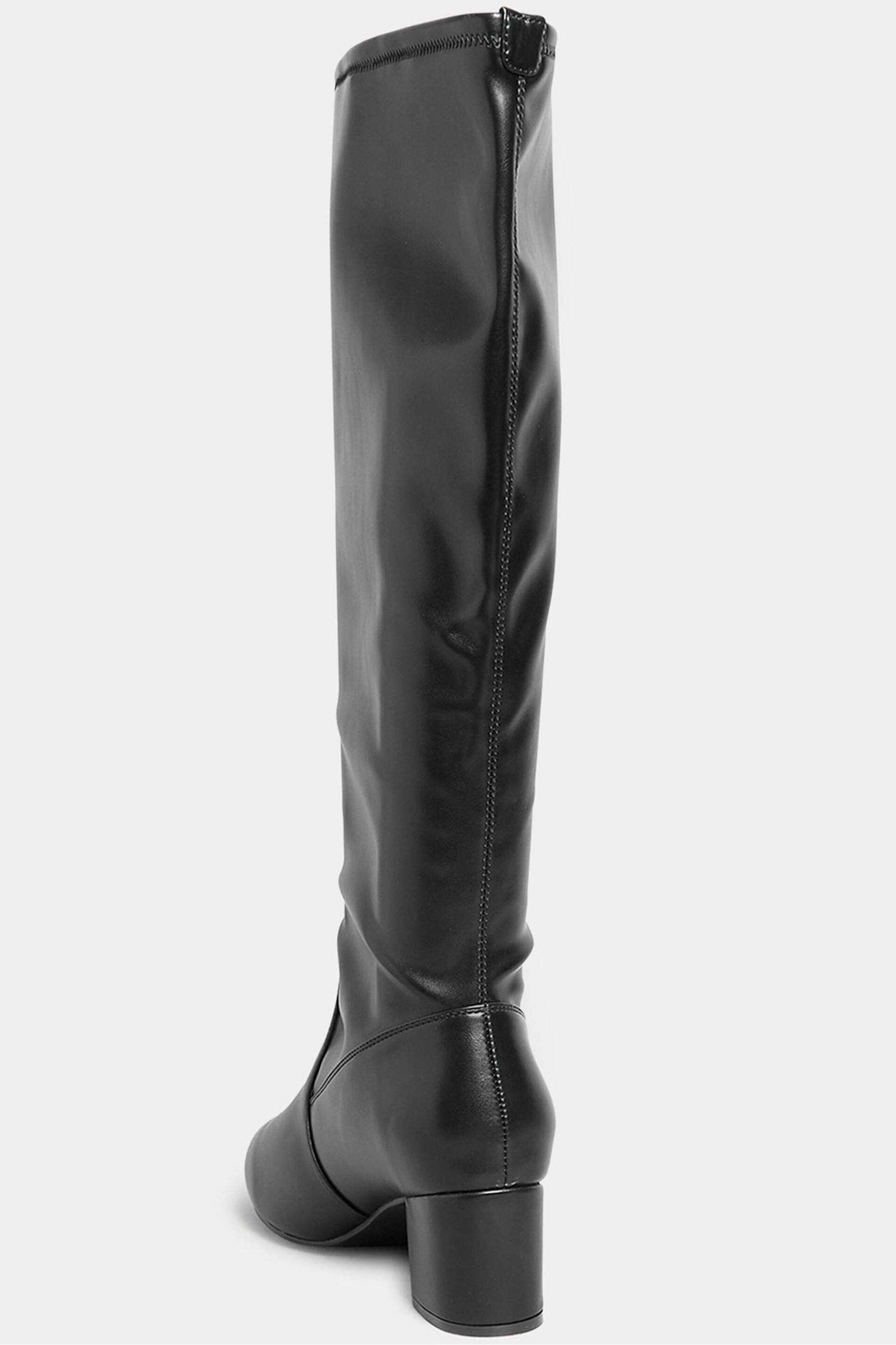 Yours Curve Black Wide Fit Stretch Knee High PU Boots - Image 2 of 5
