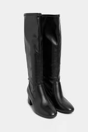 Yours Curve Black Wide Fit Stretch Knee High PU Boots - Image 3 of 5
