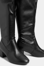 Yours Curve Black Wide Fit Stretch Knee High PU Boots - Image 4 of 5