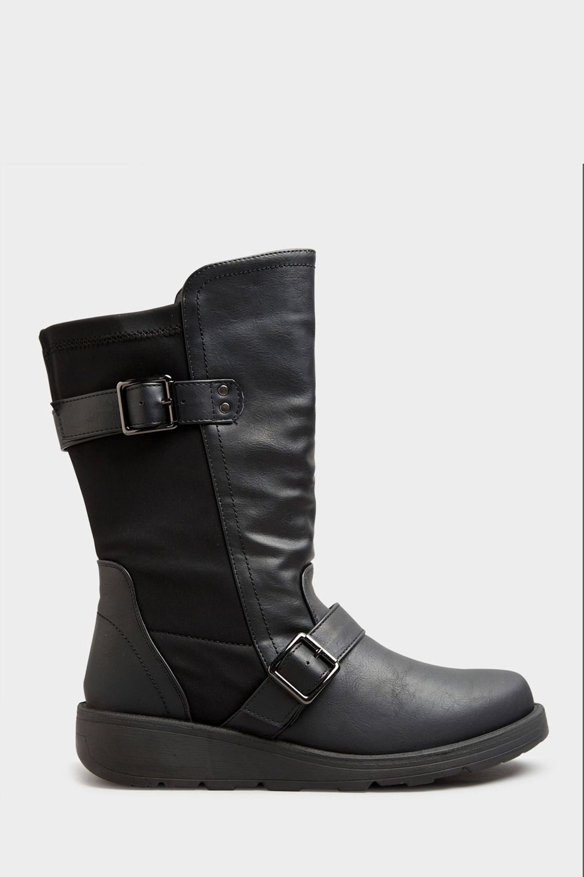 Yours Curve Black Wide Fit Low Wedge Buckle Boots - Image 1 of 5