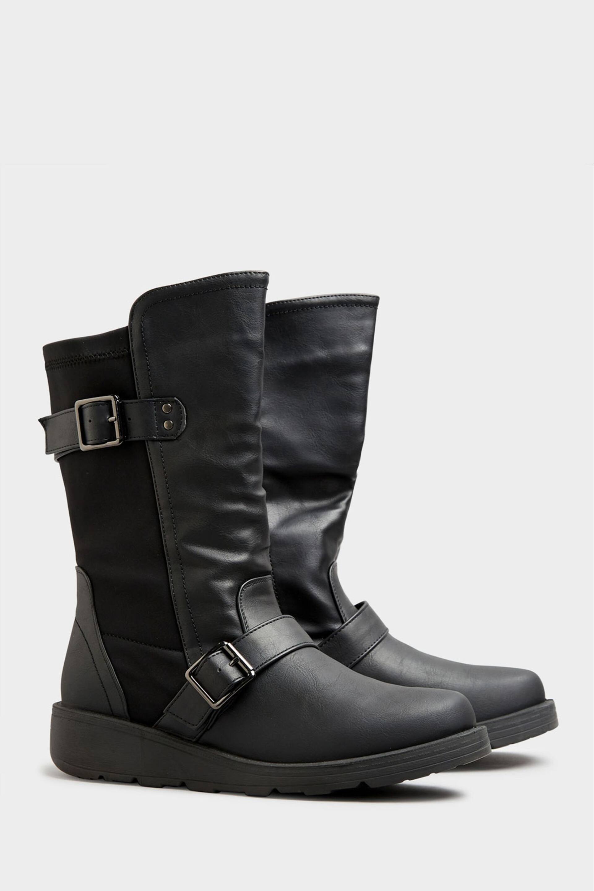 Yours Curve Black Wide Fit Low Wedge Buckle Boots - Image 2 of 5